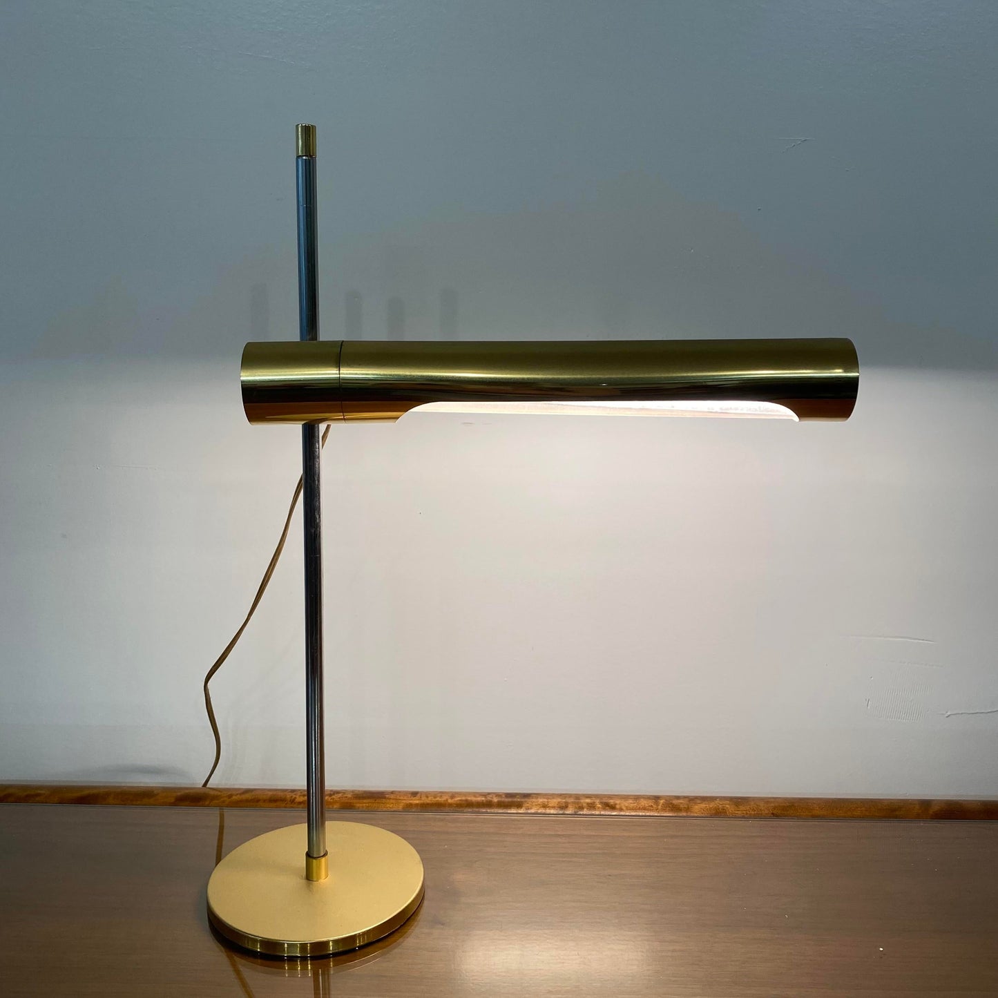1970s Brass and Chrome Telescoping Desk Lamp