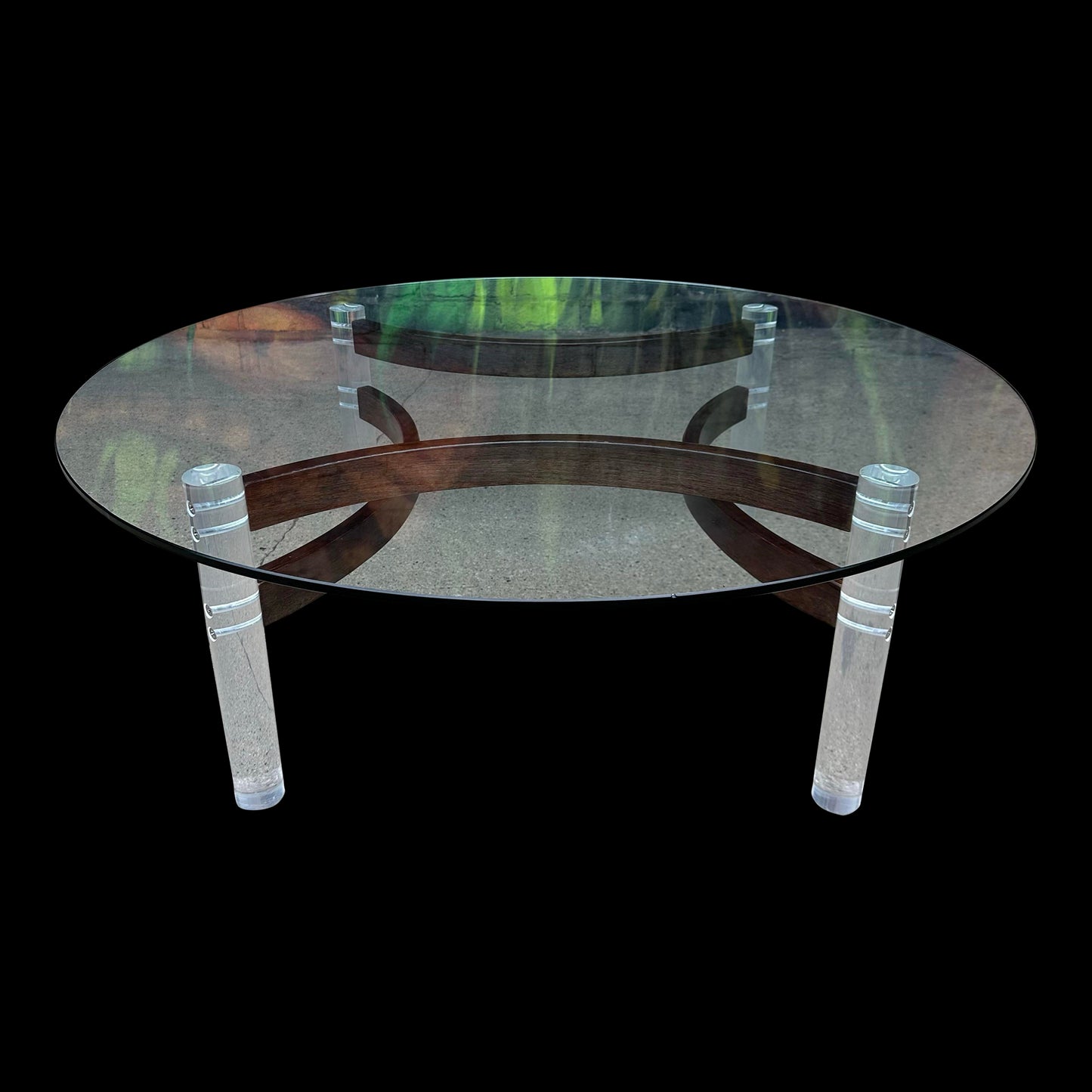 Lucite Glass and Bentwood Round Coffee Table