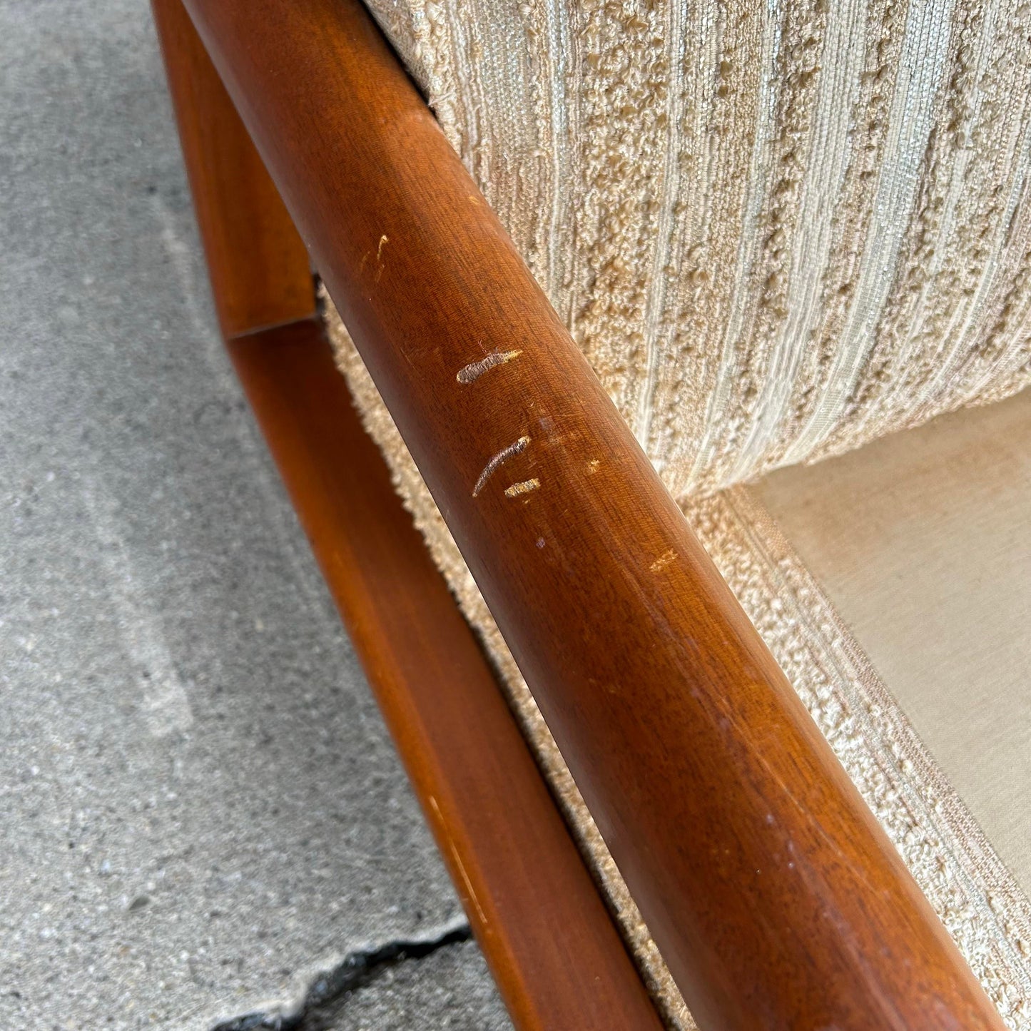 T. H. Robsjohn Gibbings Style Walnut Framed Sofa With Brass Legs