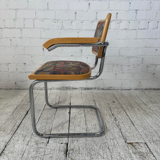 Set of 4 Italian Cantilever Chrome and Oak Dining Chairs Marcel Breuer Cesca