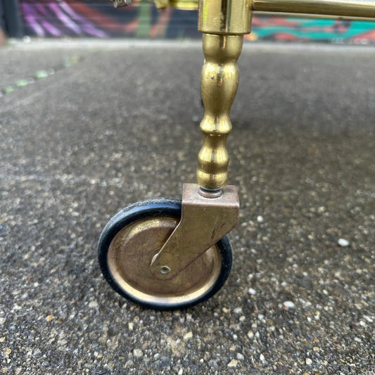 Maison Jansen Style Two Tiered Brass Bar Cart Hollywood Regency