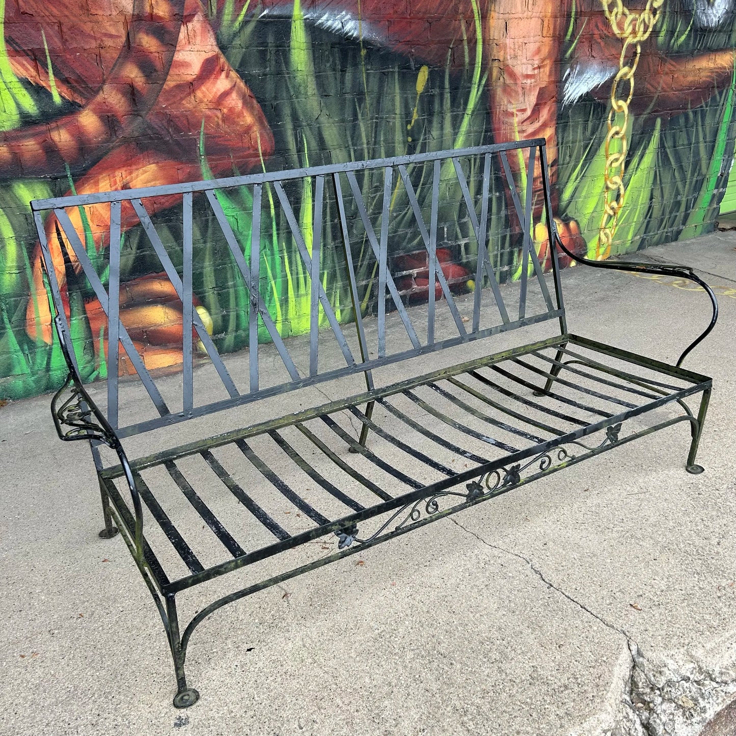Mid 20th Century Early Heavy Weight Salterini Wrought Iron Patio Sofa, Attributed