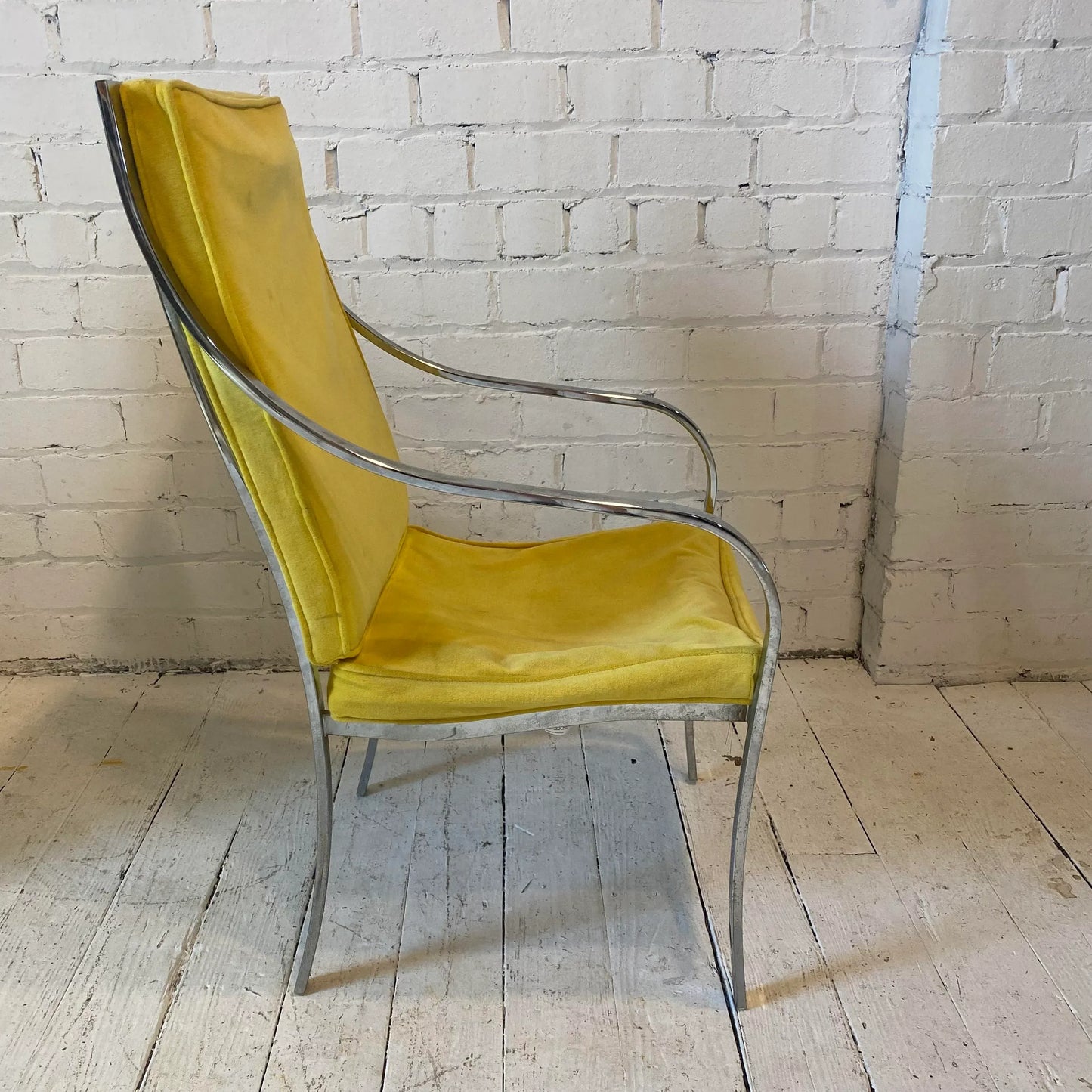 Mid 20th Century Yellow and Chrome Dining Chairs in the Style of Milo Baughman - Set of 4