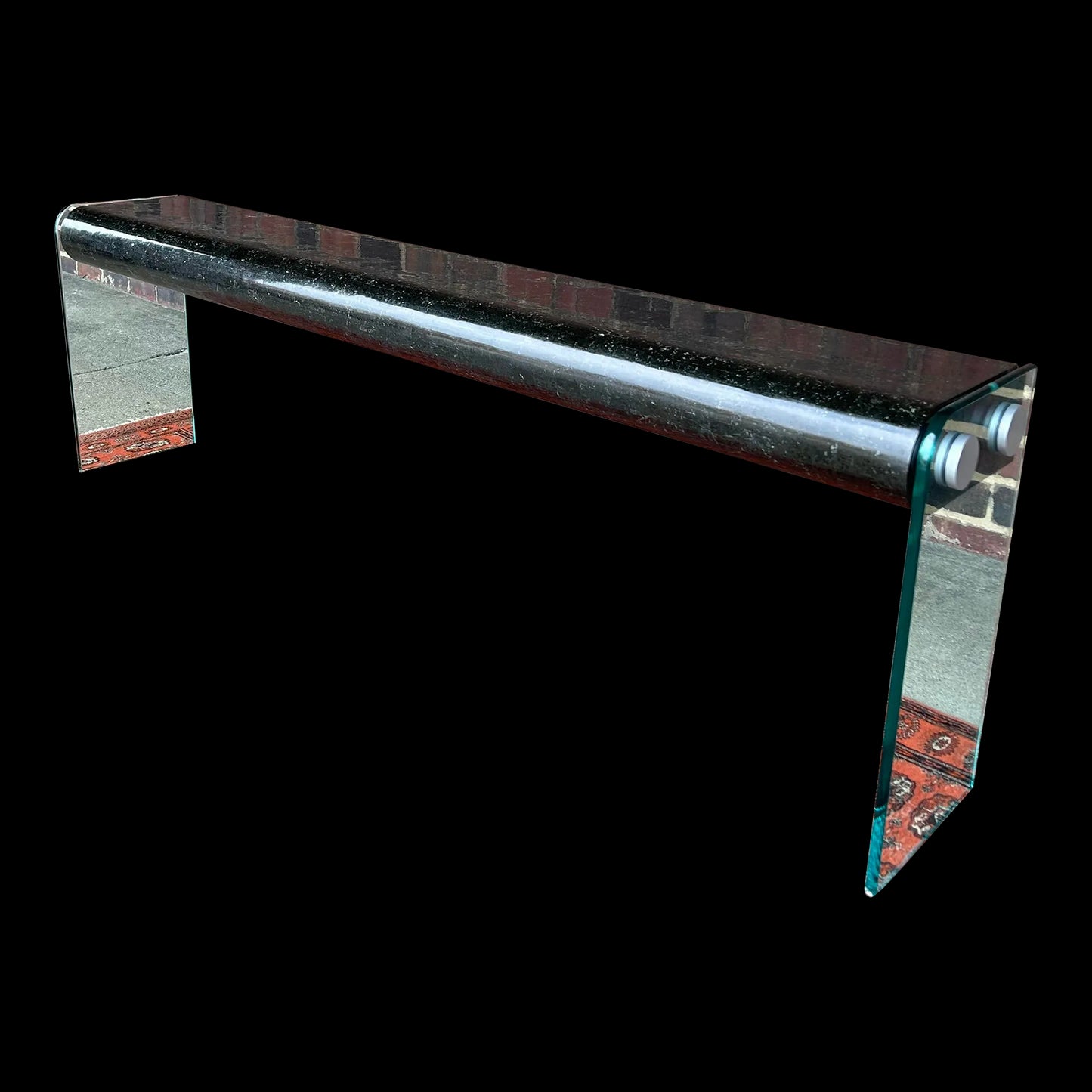 Post Modern Tessellated Marble Console Table With Glass Legs