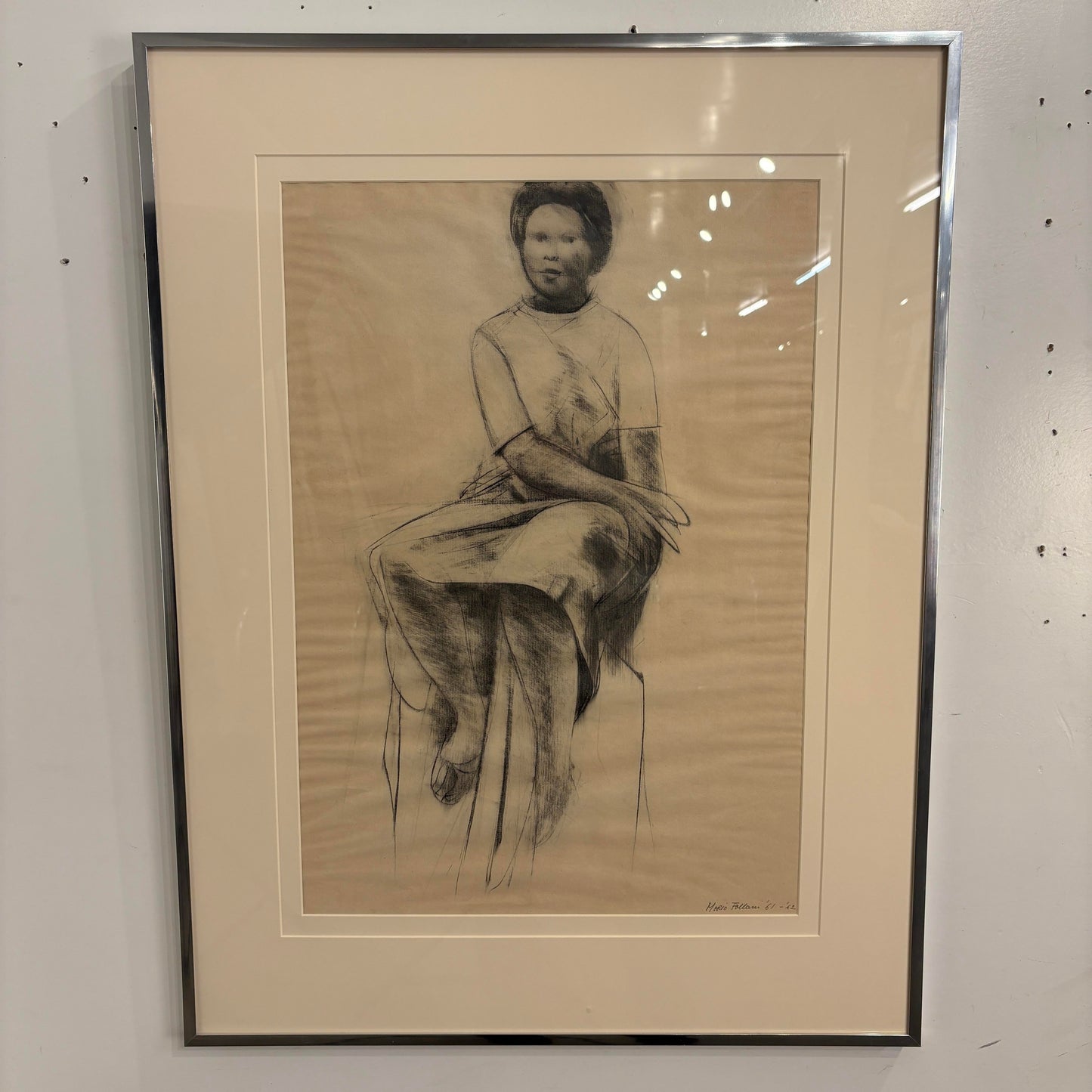 Mario Fallani “Study of Seated Woman” Pencil Drawing