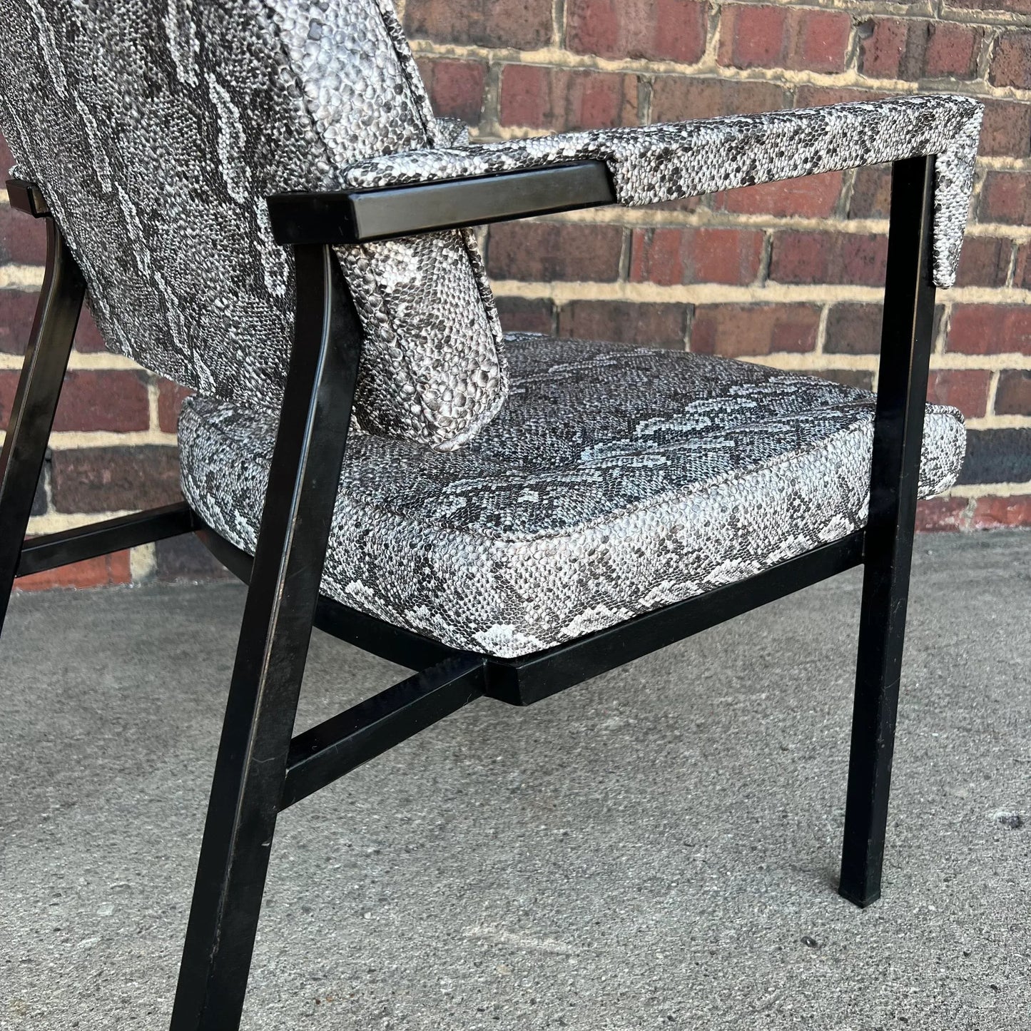 Faux Snake Skin and Metal Armchair by All-Steel Reupholstered Restored