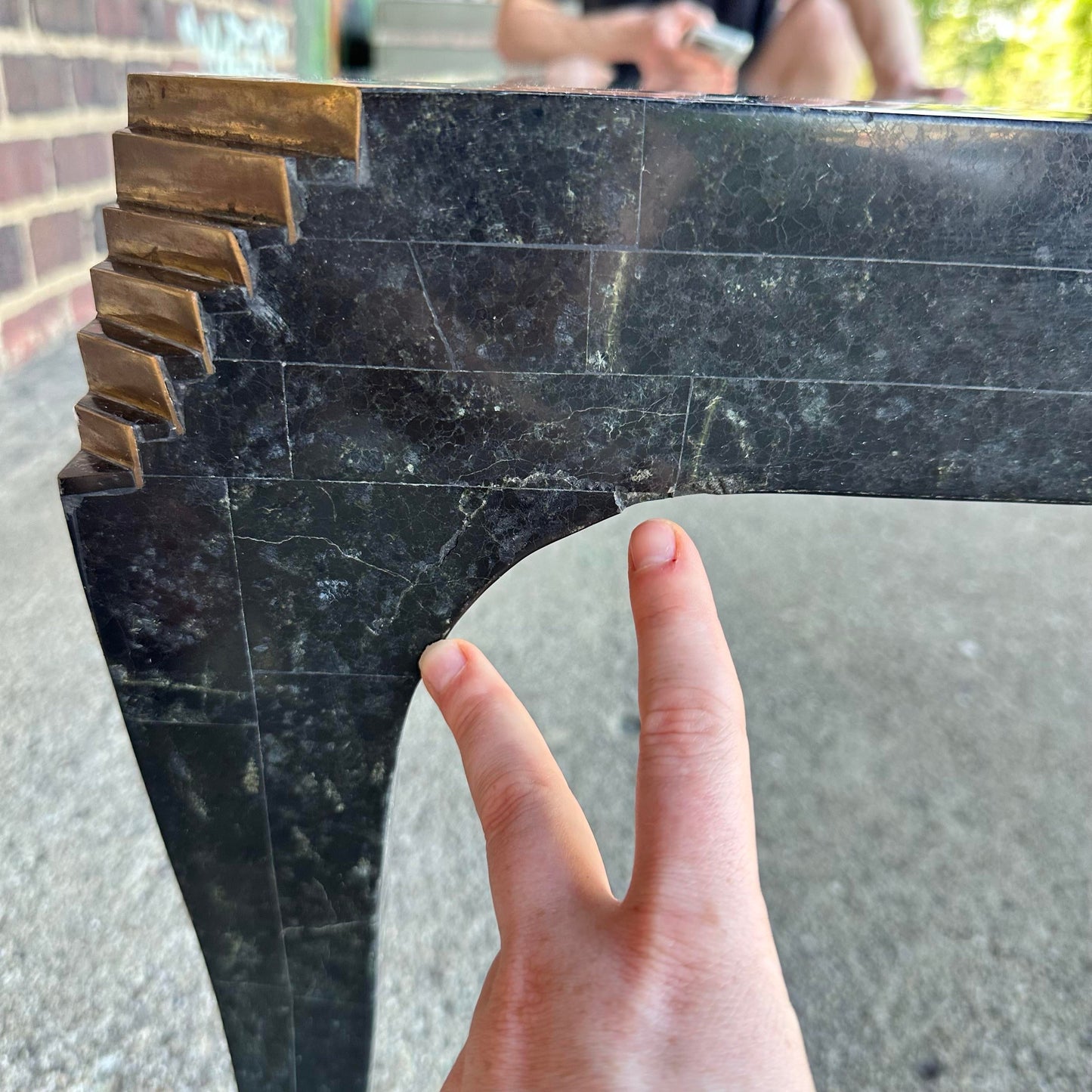 Casa Bique Tessellated Marble Glass and Brass Coffee Table Maitland Smith Style