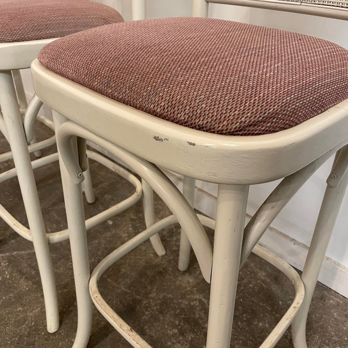 Mid Century Modern Bar Stools with Caned Back - Set of 3
