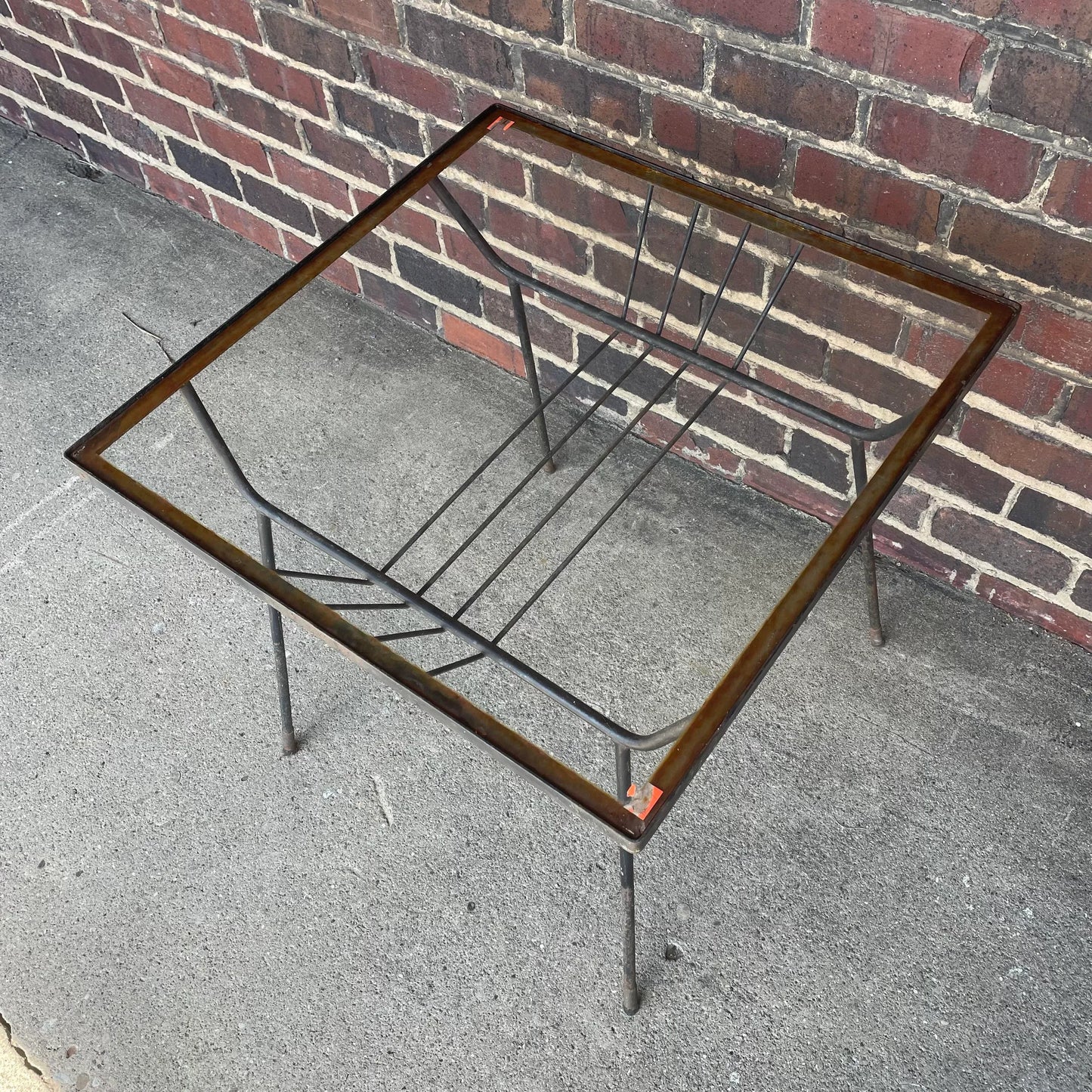 Mid 20th Century Milo Baughman for Pacific Iron Works Glass and Iron Table Square
