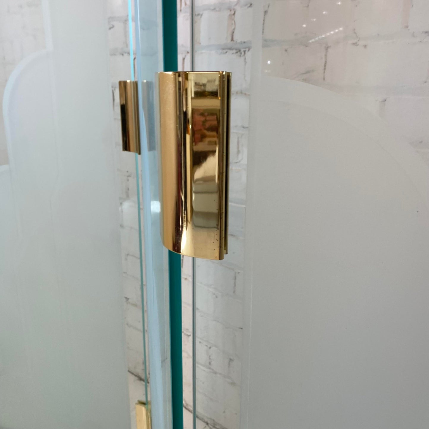1970s Art Deco Style Glass Divider Sandblasted Glass With Brass Hardware