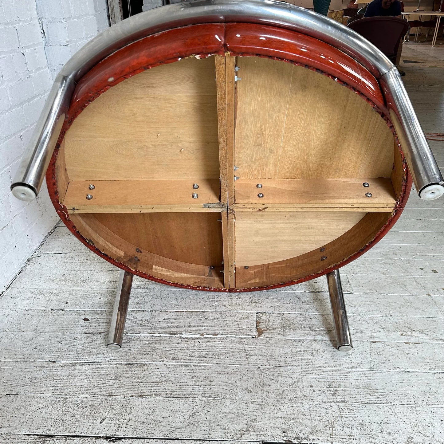 Large Circular Tubular Chrome Bench Ottoman Table Midcentury