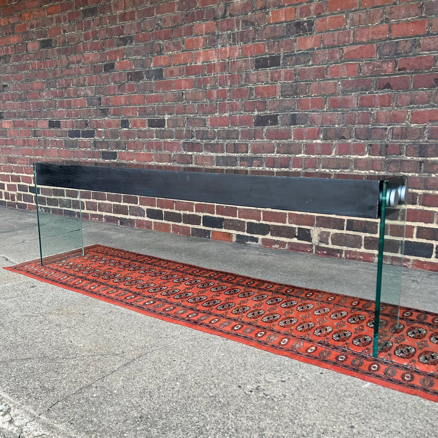 Post Modern Tessellated Marble Console Table With Glass Legs