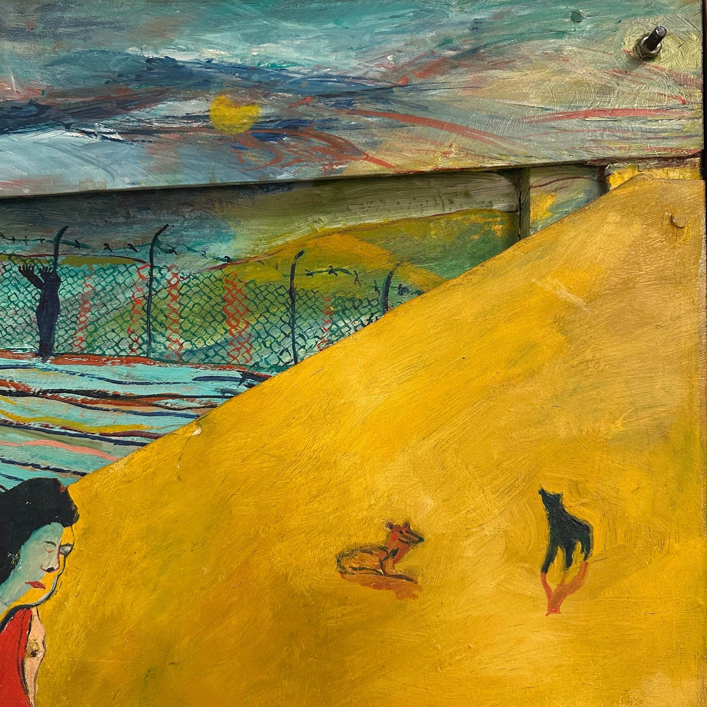 R W Multi Dimensional Modernist Surreal Painting Assemblage Figures