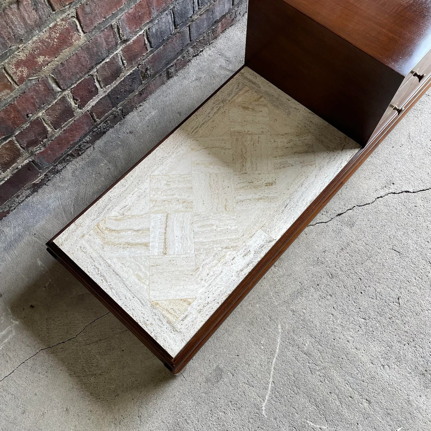 Johnson Furniture Mid-Century Modern Chest of Drawers with Marble Table