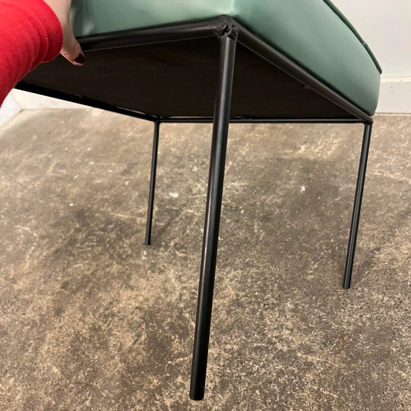 Paul McCobb Style Ottoman Teal Leatherette Vinyl