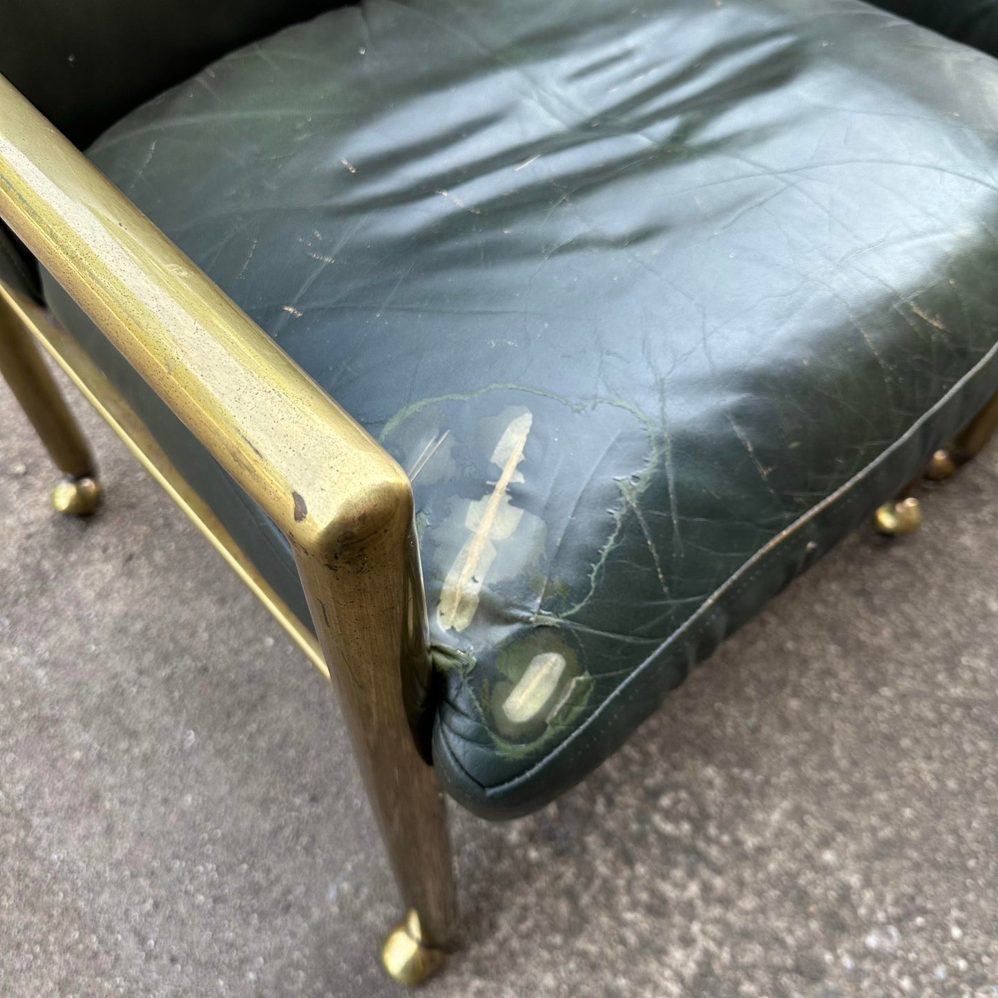 Set of 4 Tubular Brass and Leather Chairs on Wheels