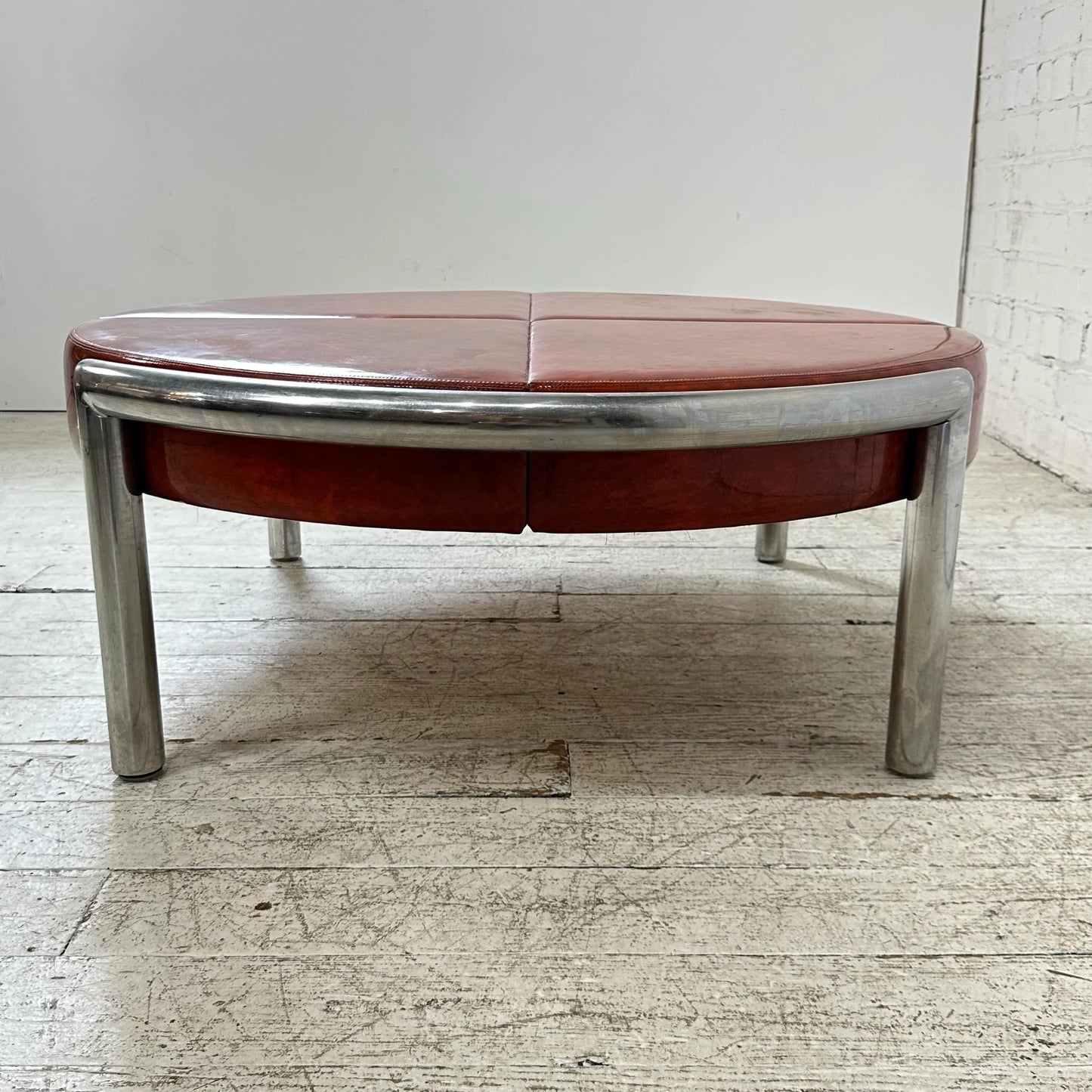 Large Circular Tubular Chrome Bench Ottoman Table Midcentury