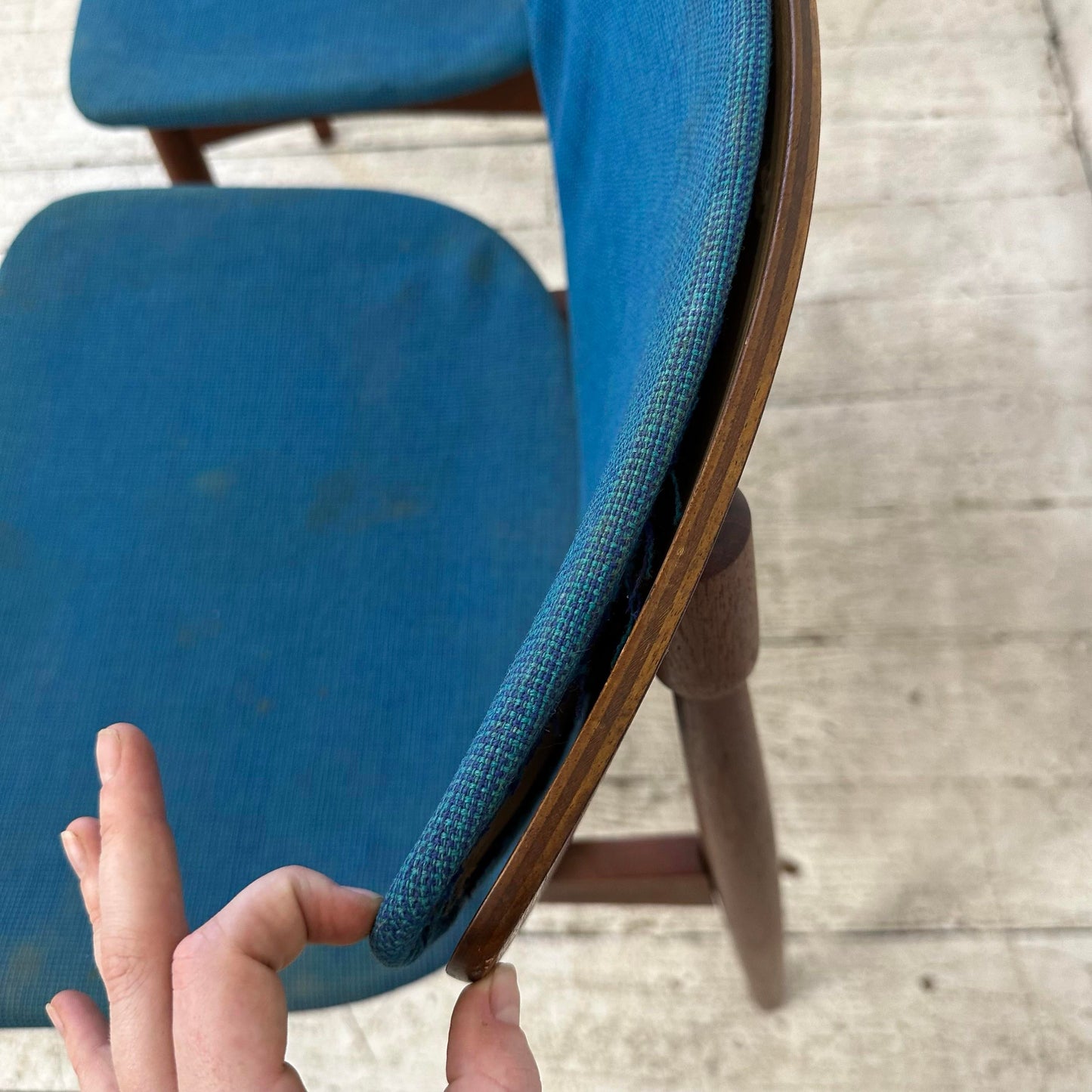 Pair of Danish Wooden Dining Side Chairs With Exposed Wood Backs