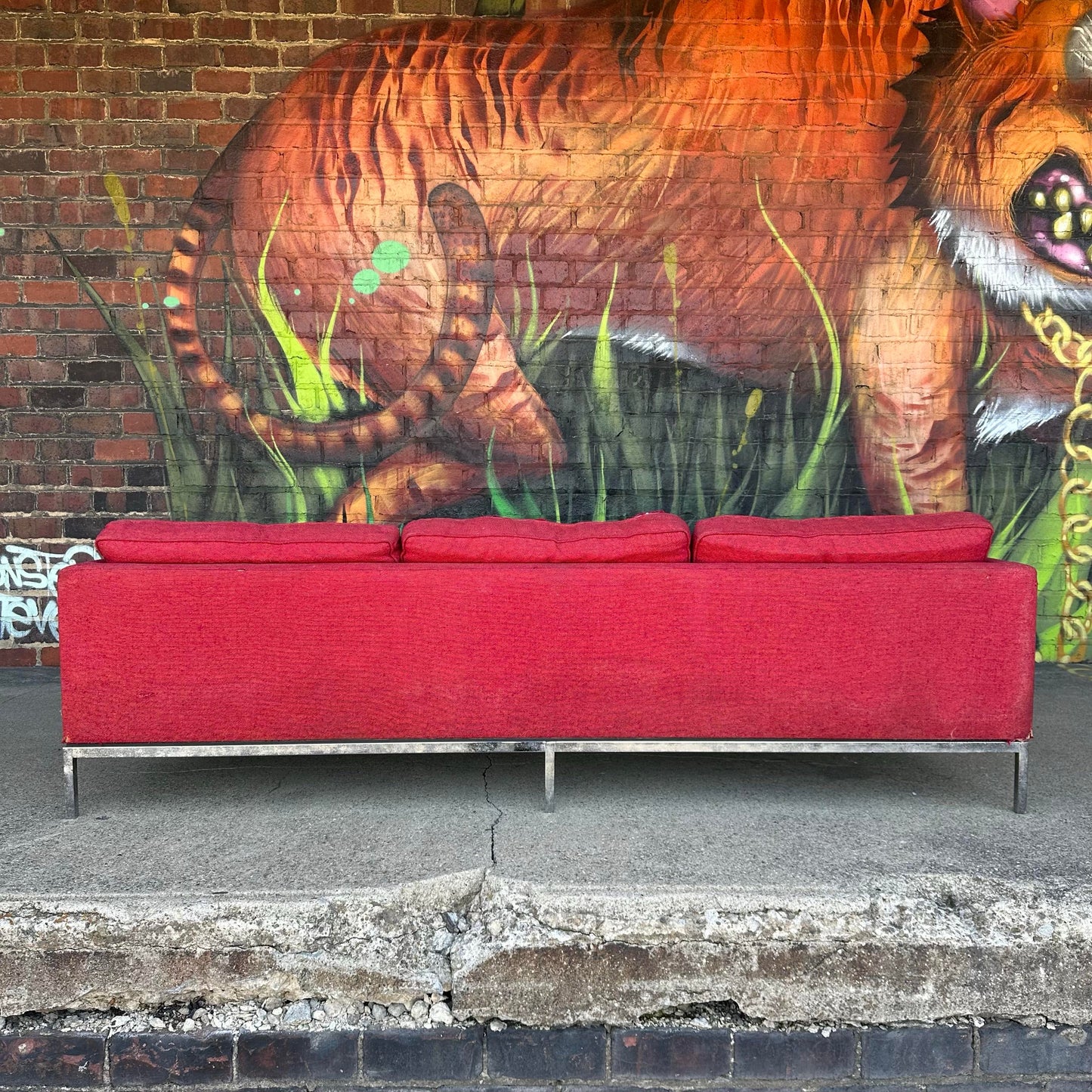 Mid Century Modern Florence Knoll Relaxed Chrome Base 3 Seater Sofa