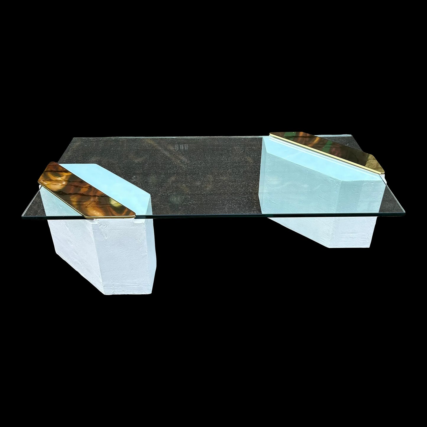 1980s Plaster Brass and Glass Coffee Table