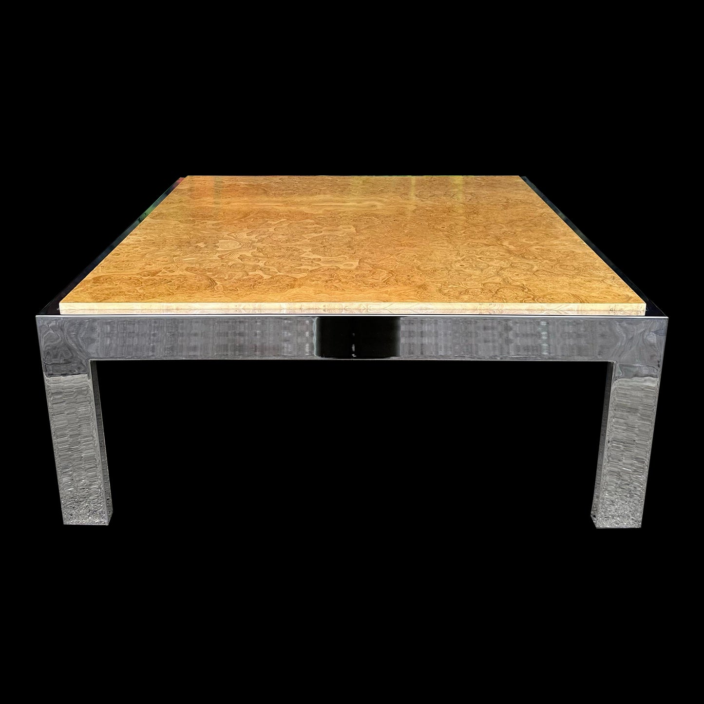 Milo Baughman for Thayer Coggin Olive Wood Burl and Chrome Coffee Table