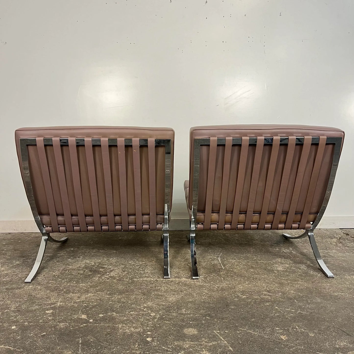 Pair of Leather Barcelona Lounge Chairs