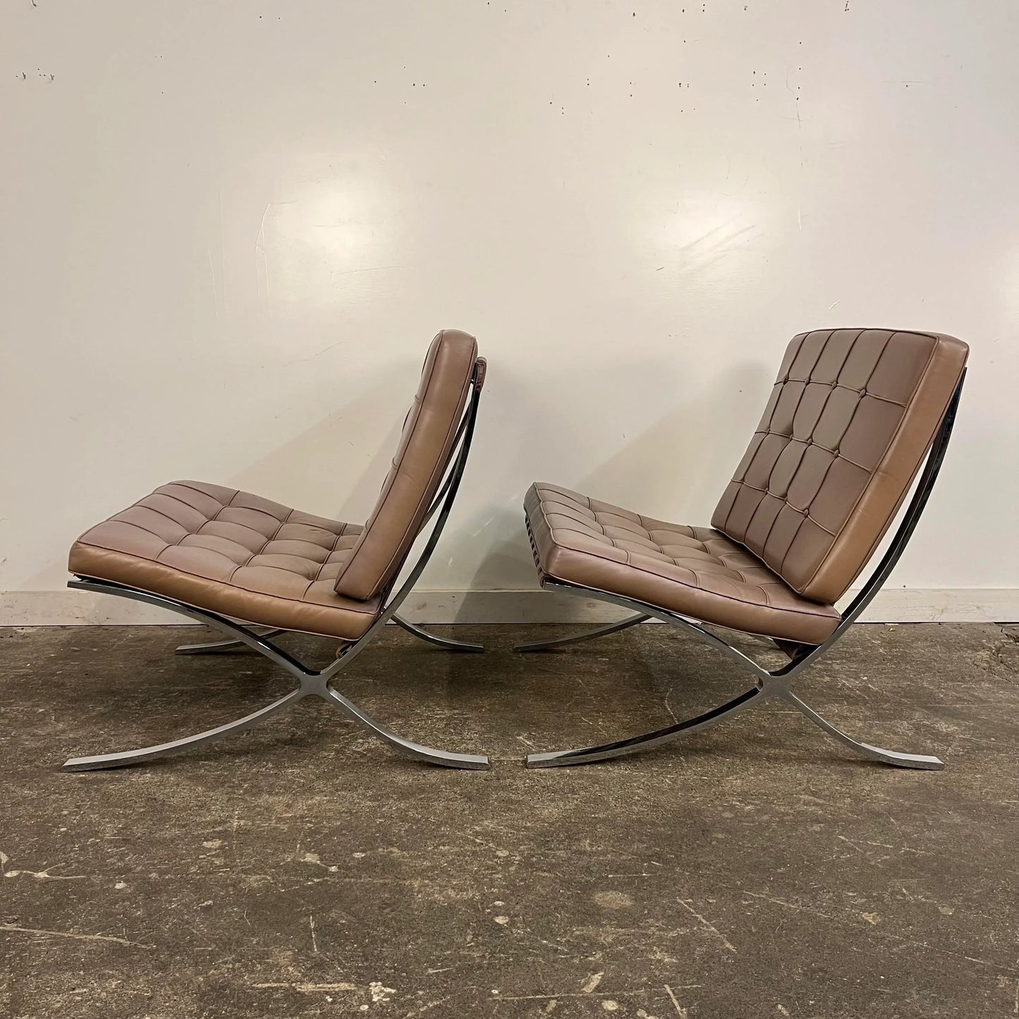 Pair of Leather Barcelona Lounge Chairs