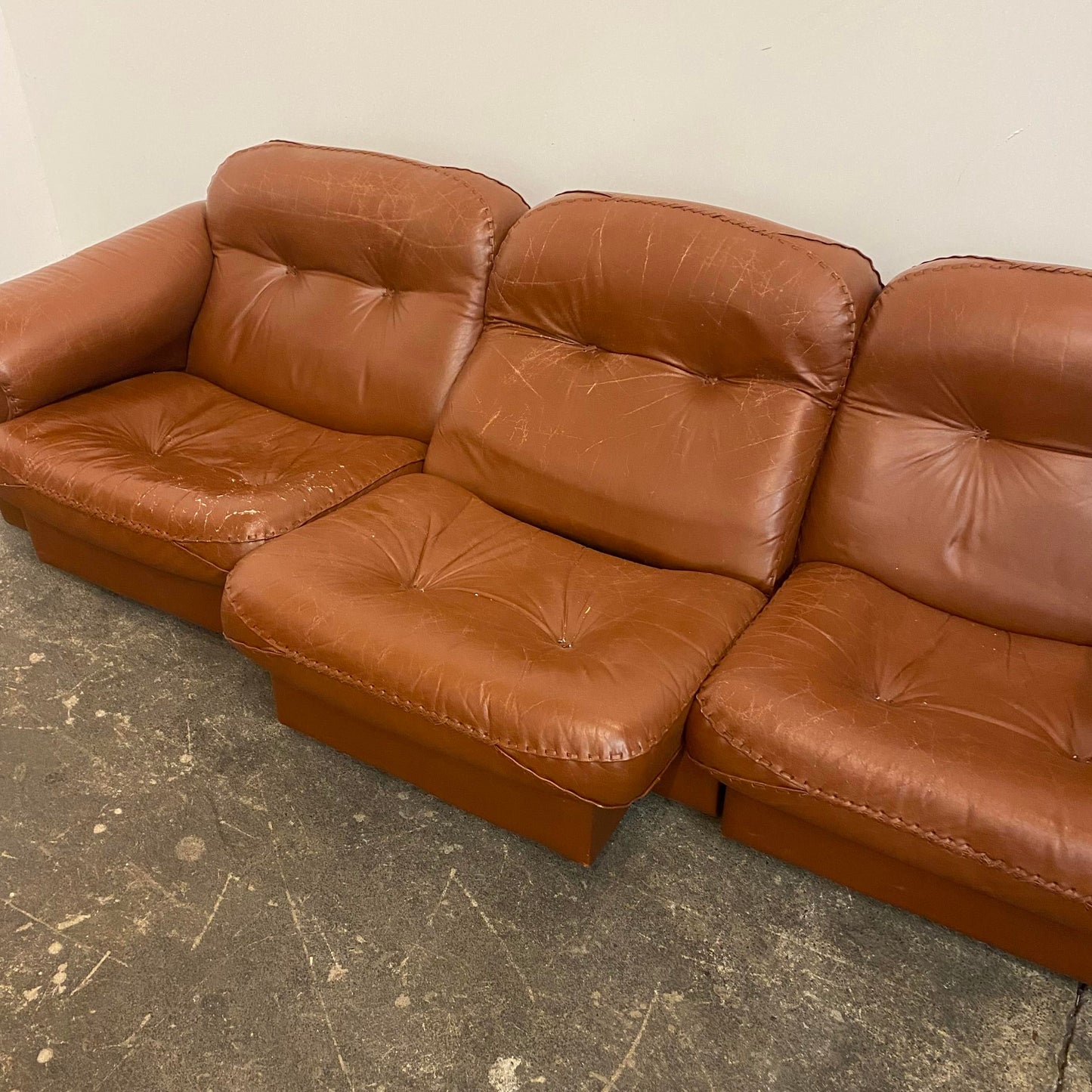 Mid Century Modern De Sede Vintage Reclining Leather Sofa