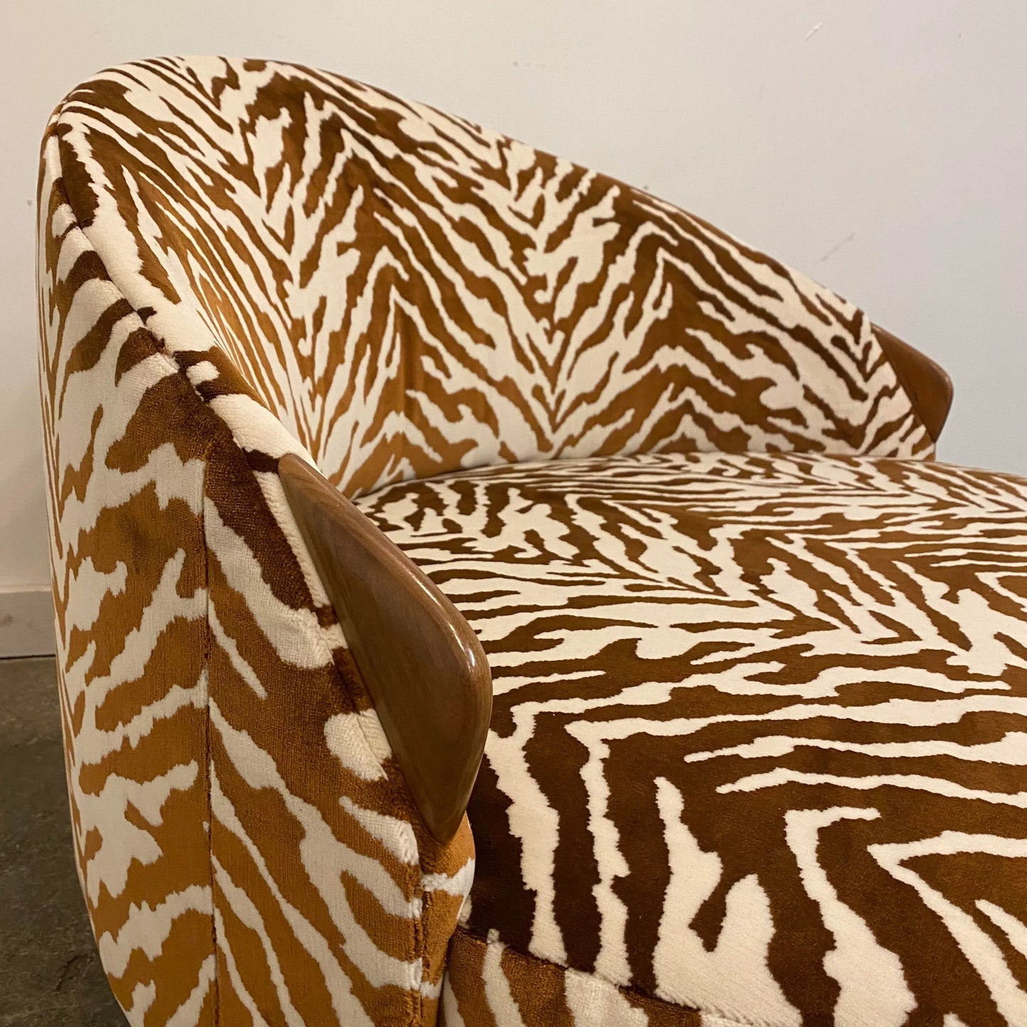 Adrian Pearsall Havana Chaise Lounges Reupholstered Zebra Chair on Casters