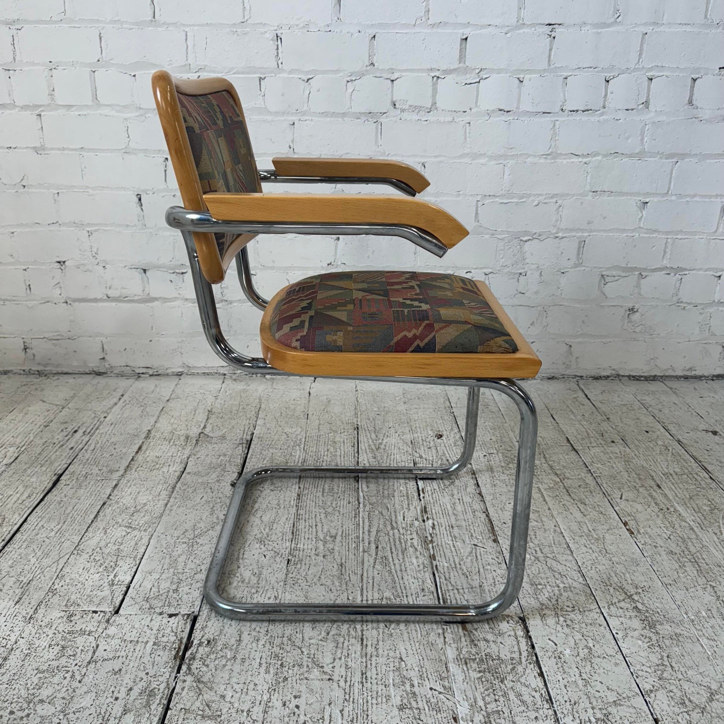 Set of 4 Italian Cantilever Chrome and Oak Dining Chairs Marcel Breuer Cesca