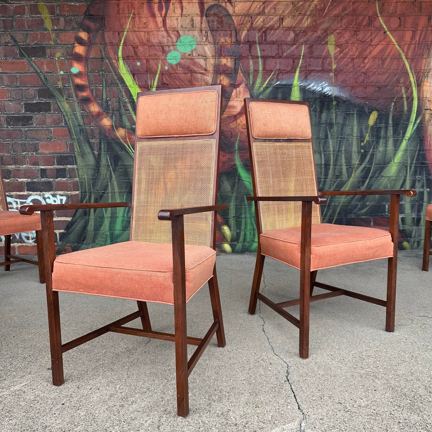 Mid 20th Century Set of 8 Cane High Back Dining Chairs