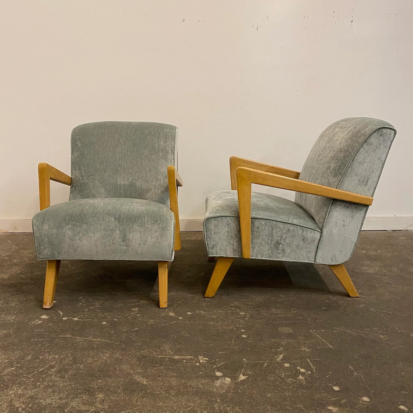 Mid 20th Century Reupholstered Arm Chairs in Teal Velvet