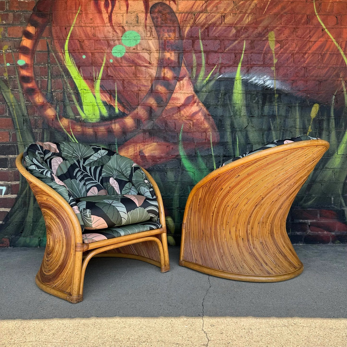 Pair of Gabriella Crespi Pencil Reed Chairs by Comfort Designs Reupholstered