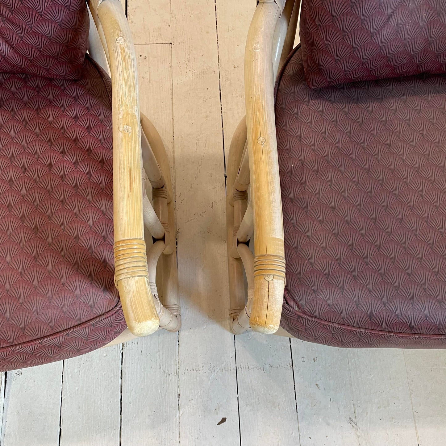 1970s Vintage Tall Back Bamboo Wing Chairs - a Pair