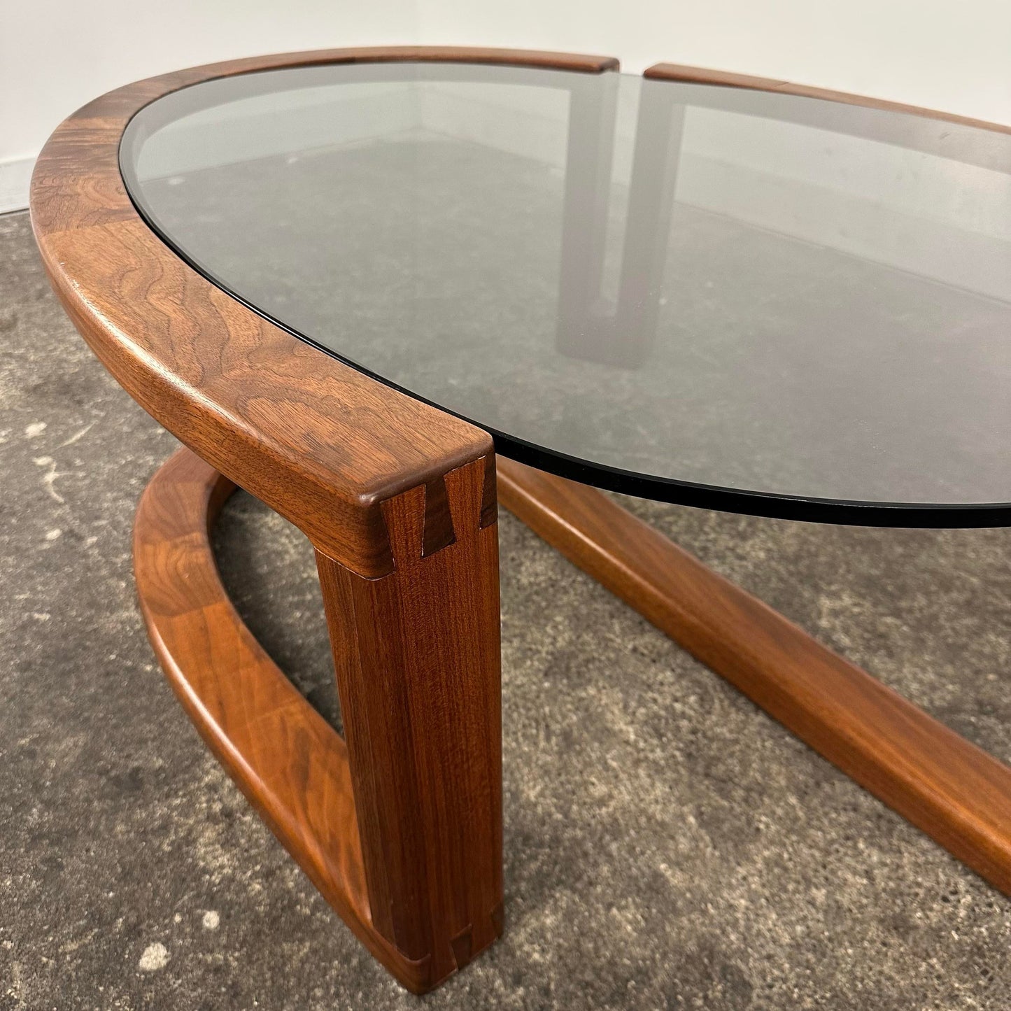 Biomorphic Walnut and Glass Studio Coffee Table by Ben Mack