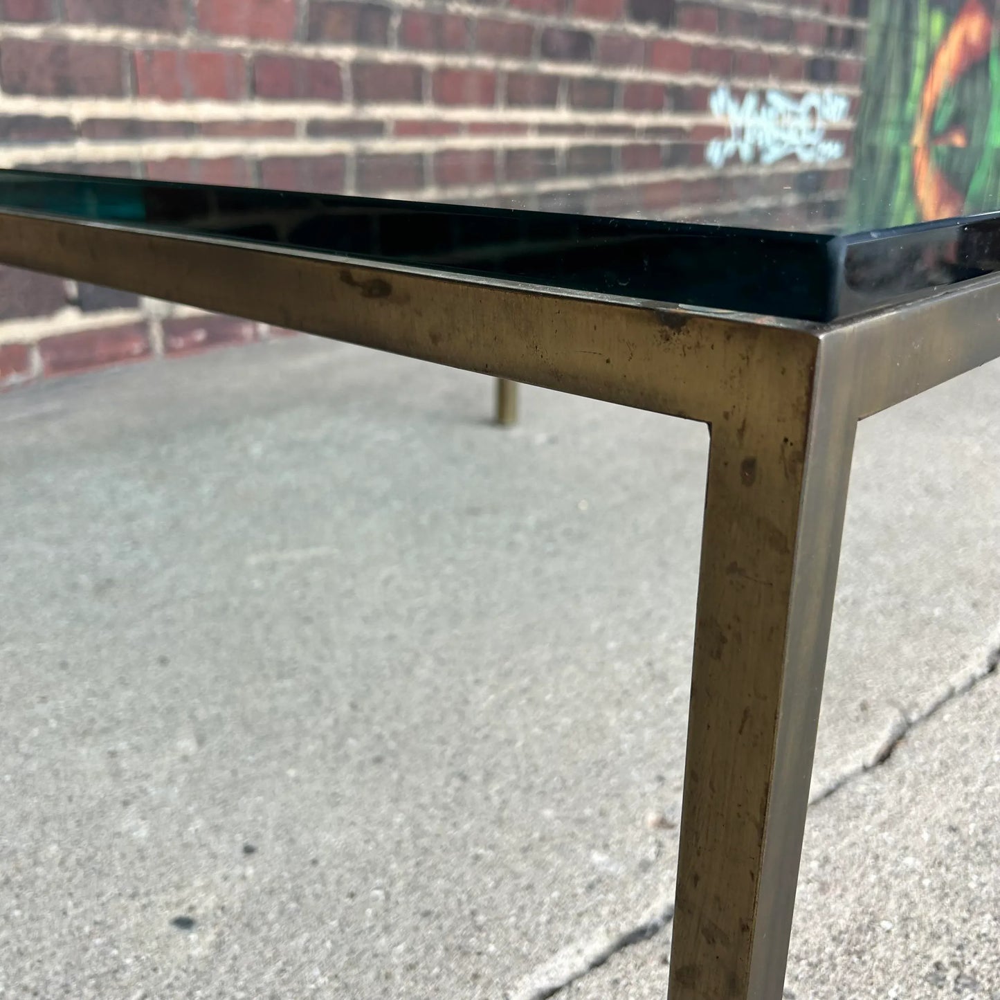 Mid Century Modern Square Bonze and Glass Coffee Table Knoll Style