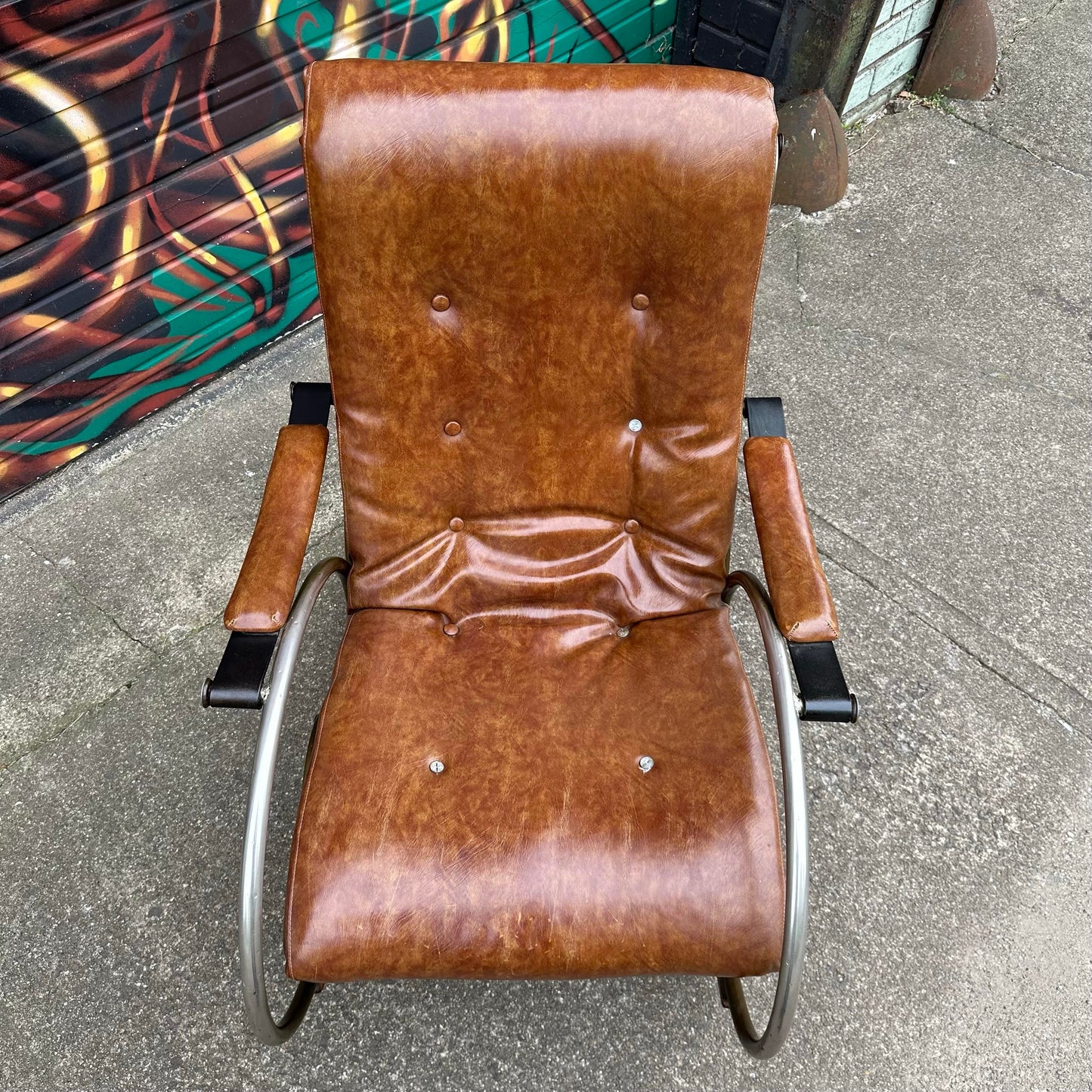 Mid 20th Century Lee Woodard Sculptural Brass and Wood Rocking Chair