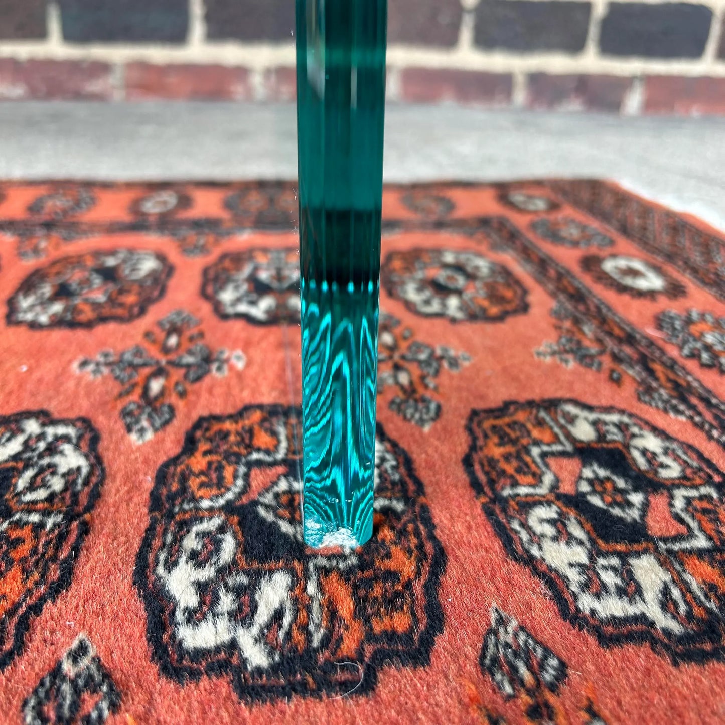 Post Modern Tessellated Marble Console Table With Glass Legs