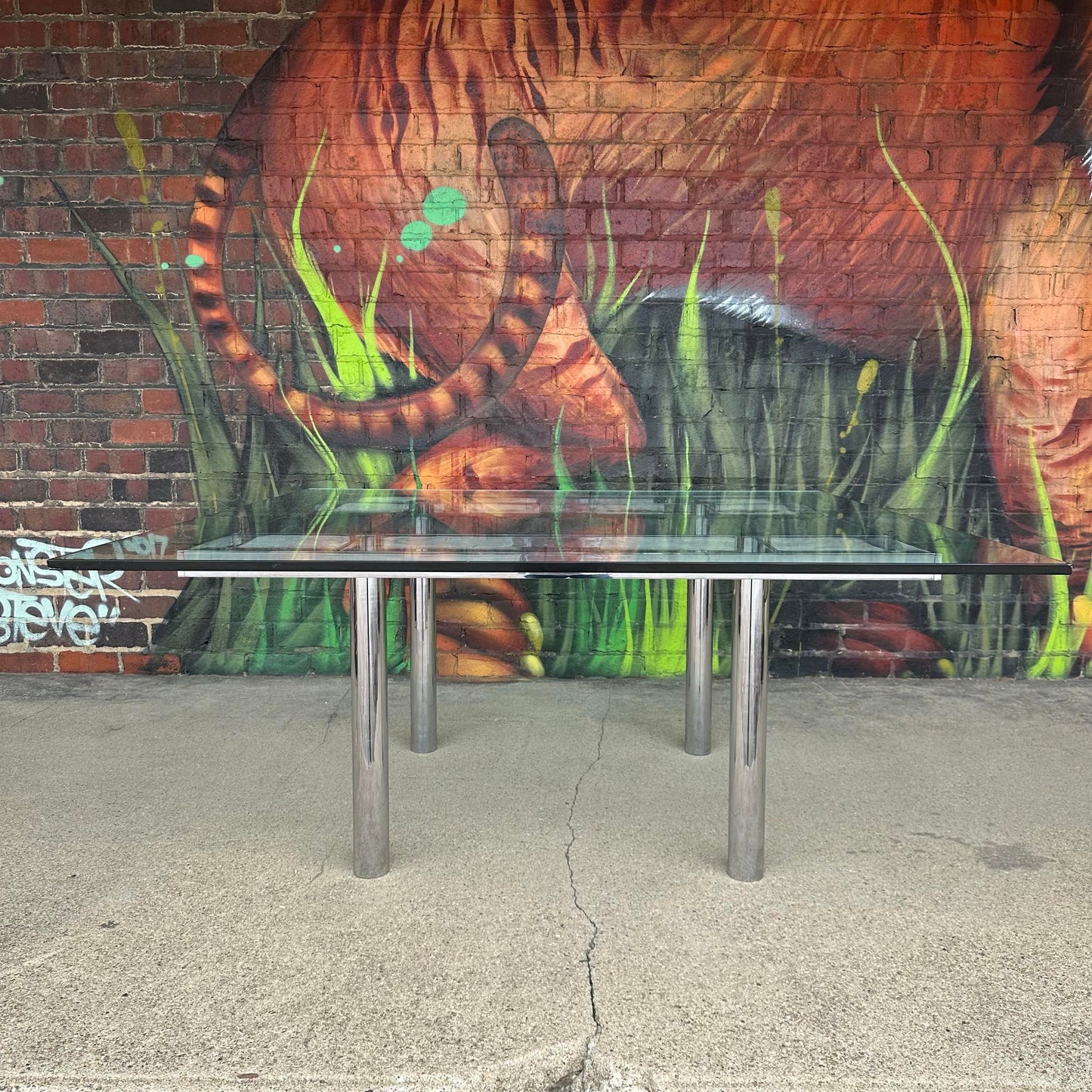 Tobia Scarpa Glass and Chrome Dining Table for Knoll