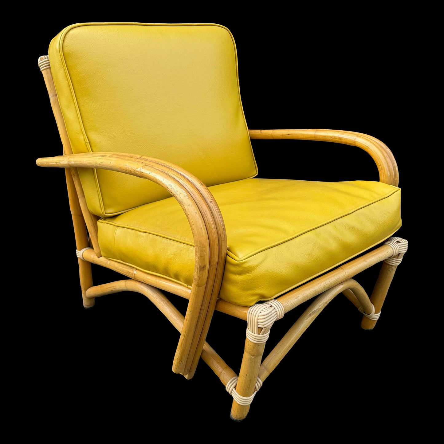 Mid Century Modern Bamboo Arm Lounge Chair Yellow