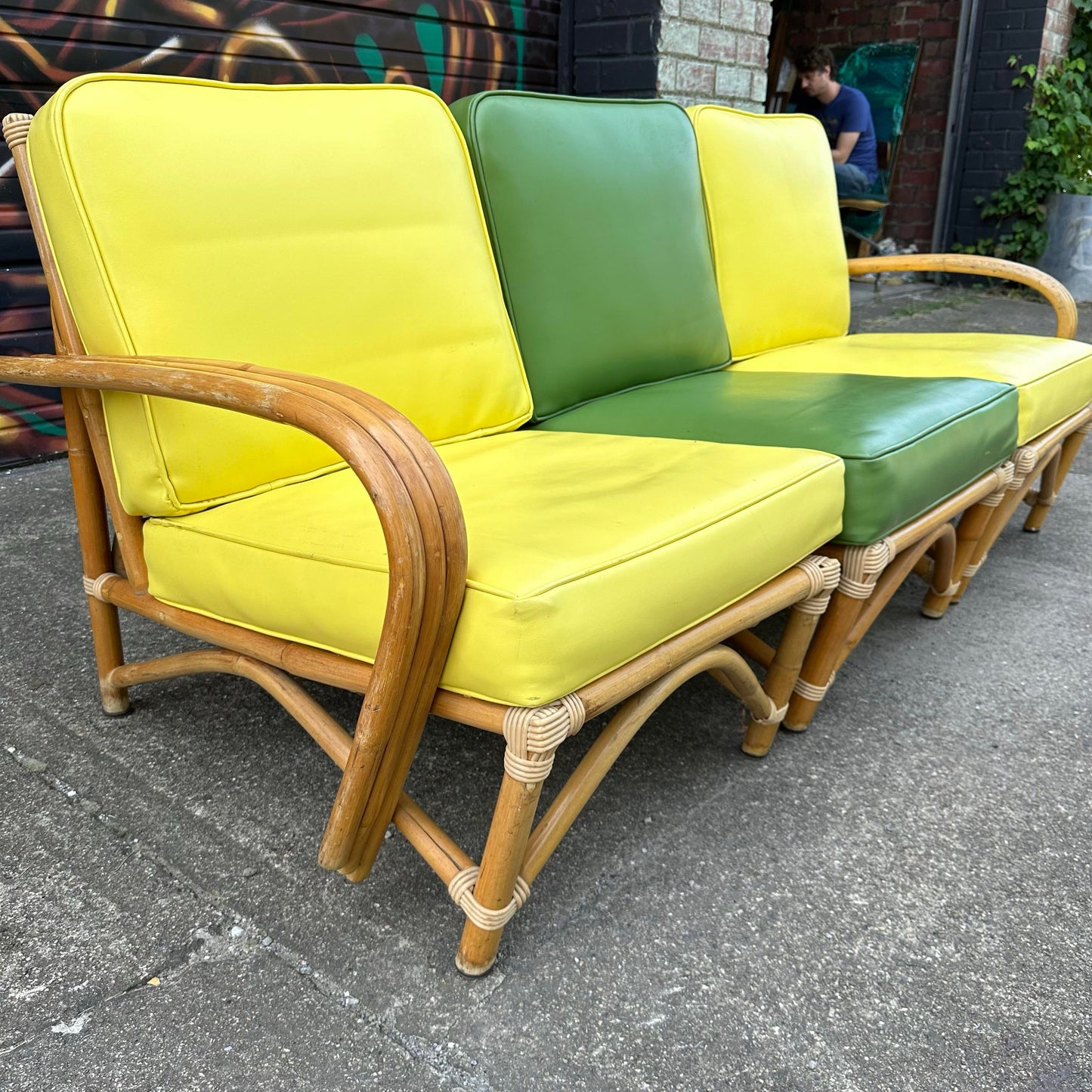 Mid Century Modern Bamboo Sectional Sofa