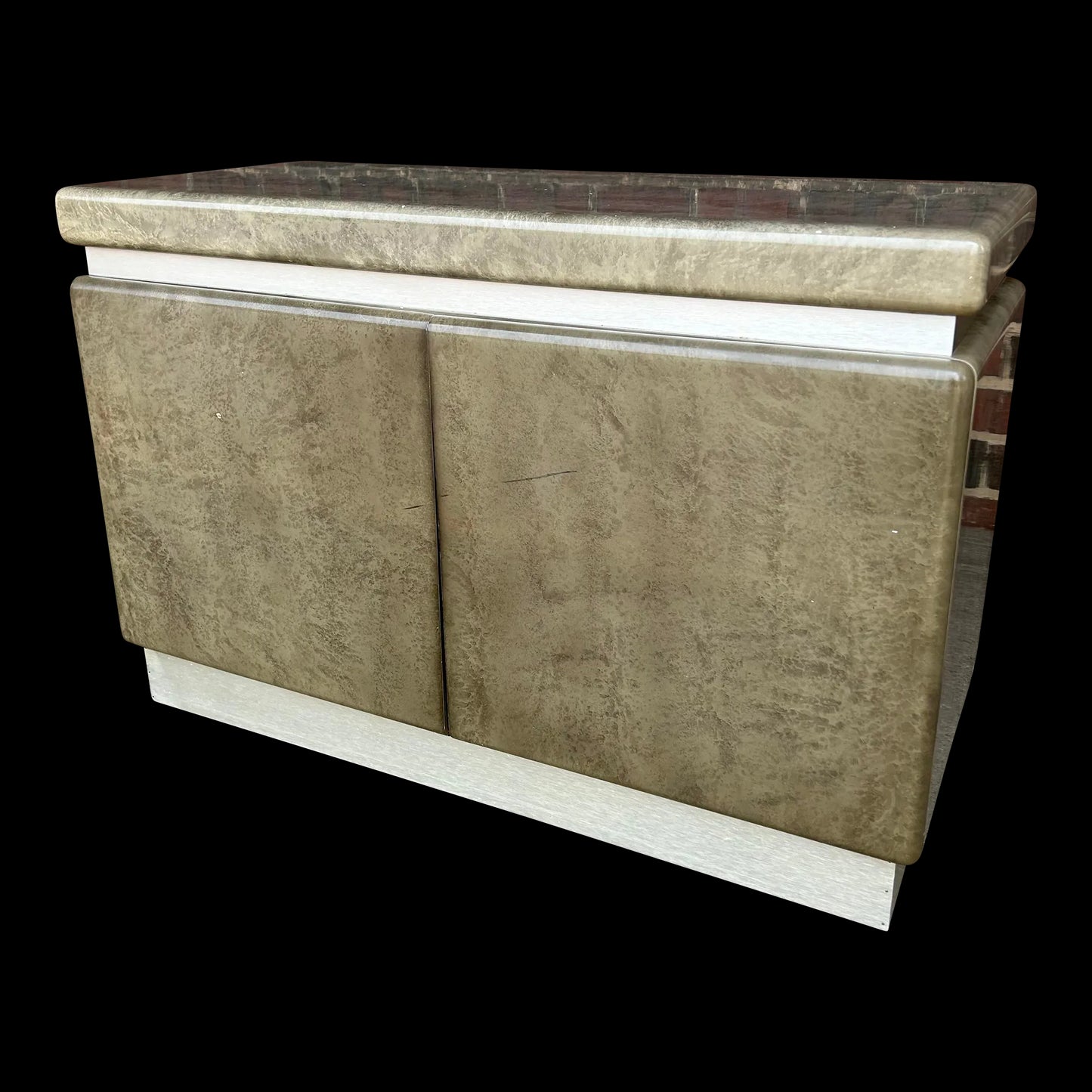 Faux Marble and Brushed Stainless Small Credenza Server Cabinet Post Modern 1980’s Karl Springer Style