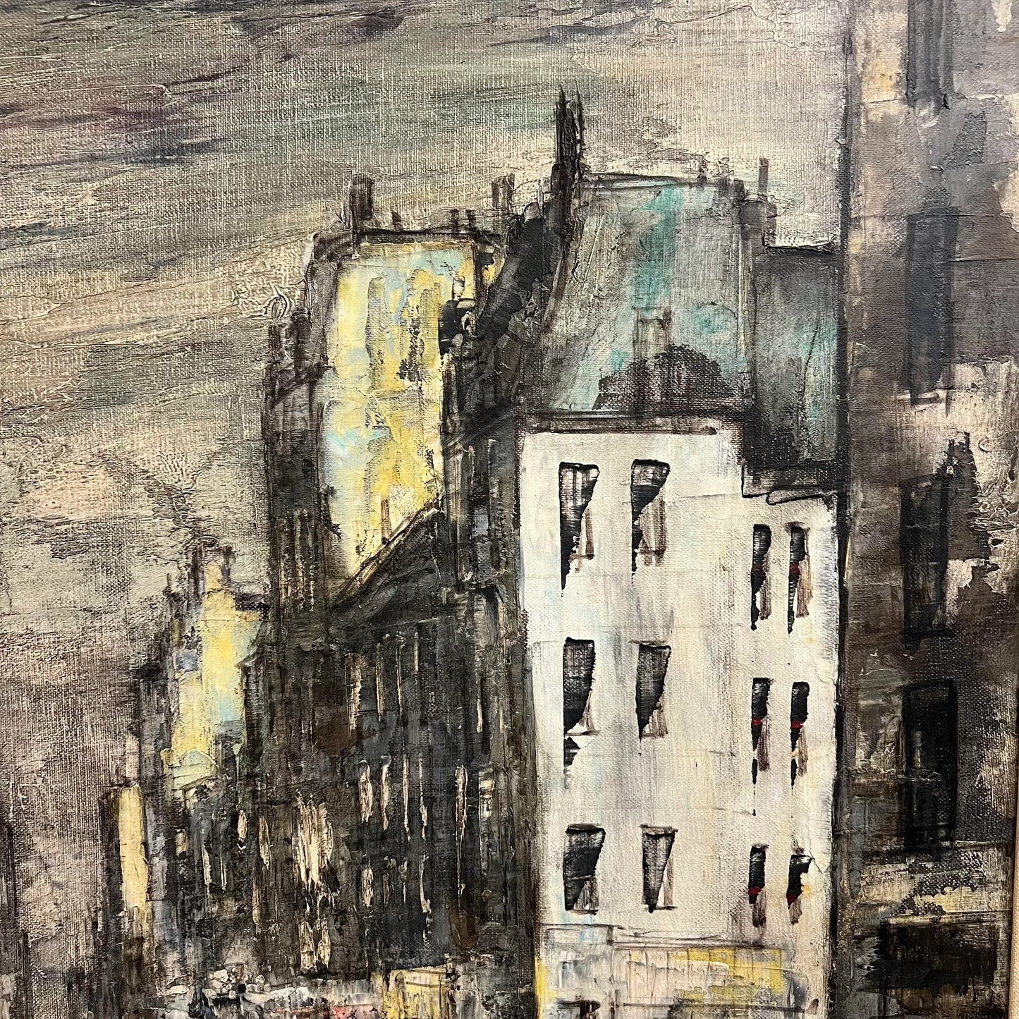 Mid 20th Century Framed Oil on Canvas Cityscape by W. Stevens