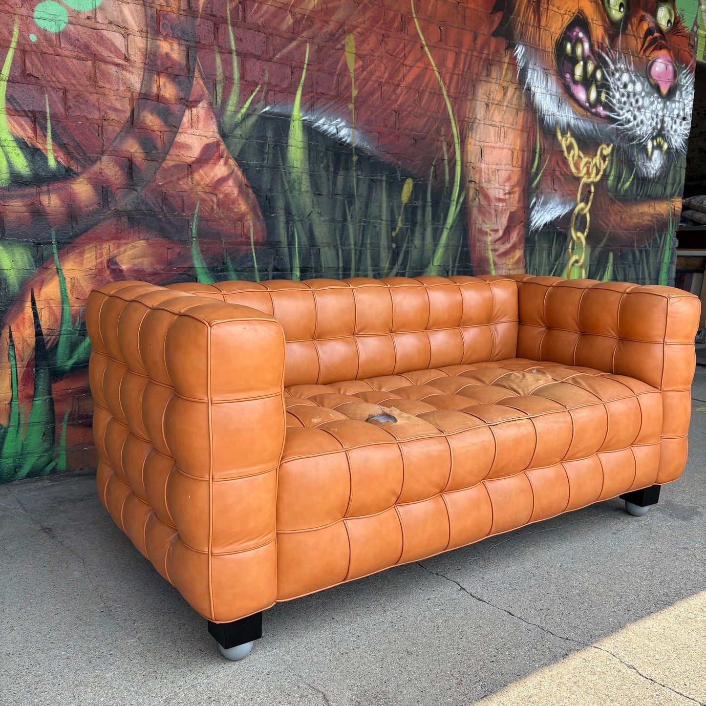 Josef Hoffman "Kubus" Sofa for Wittman Mid-Century Modern Tufted Leather