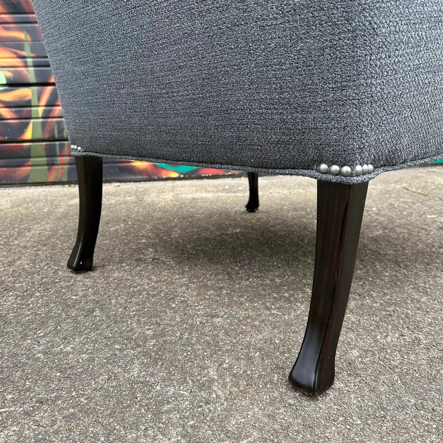 Antique Tufted Tall Winged Back Lounge Chair Reupholstered Nailhead Trim