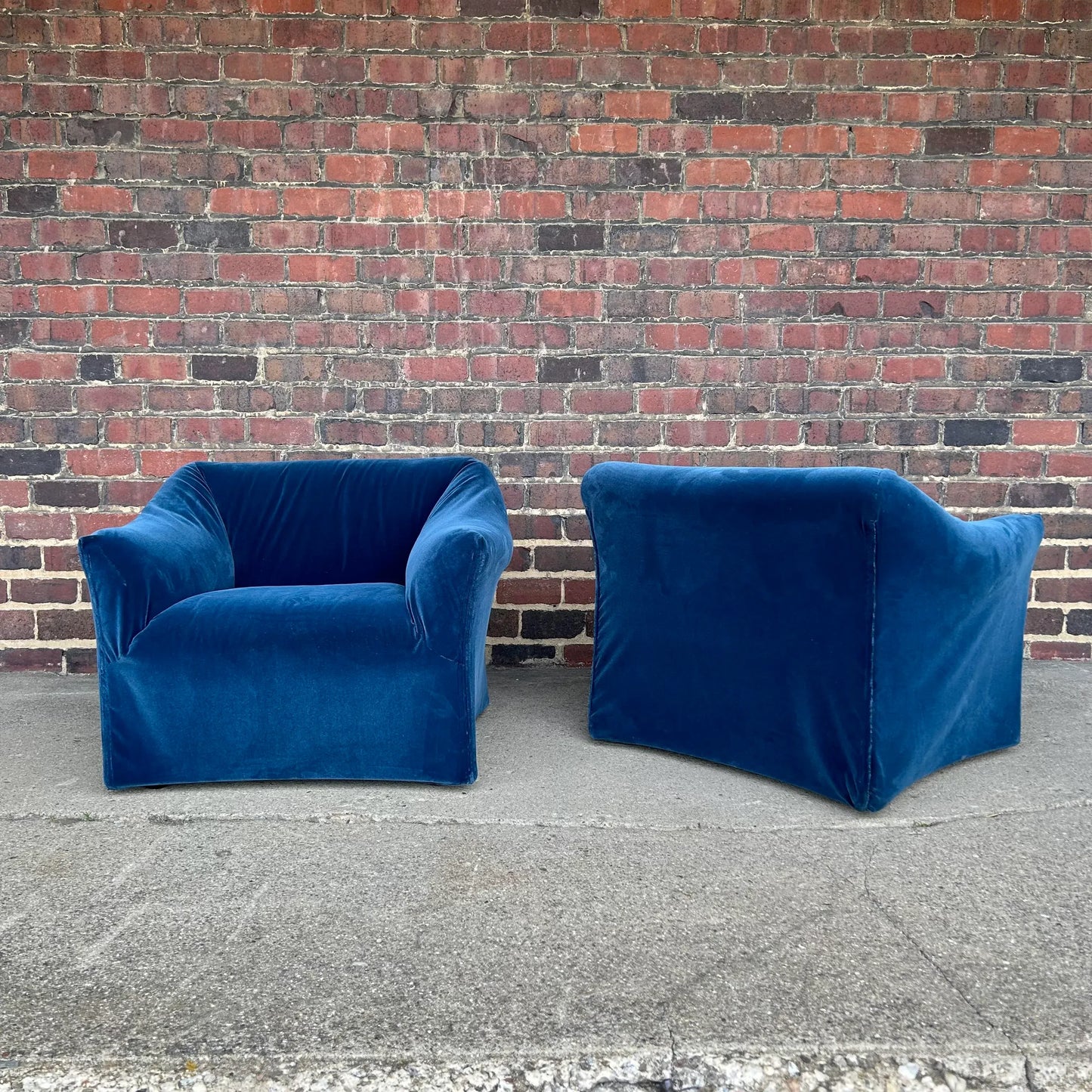 Pair of Mario Bellini Tentazione Lounge Chairs Recovered in Faux Mohair