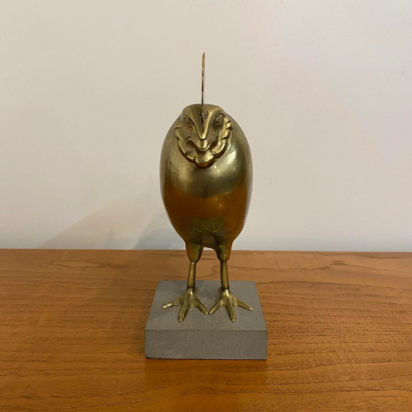 Large Italian Brass Rooster Chicken Statue on Stone Base