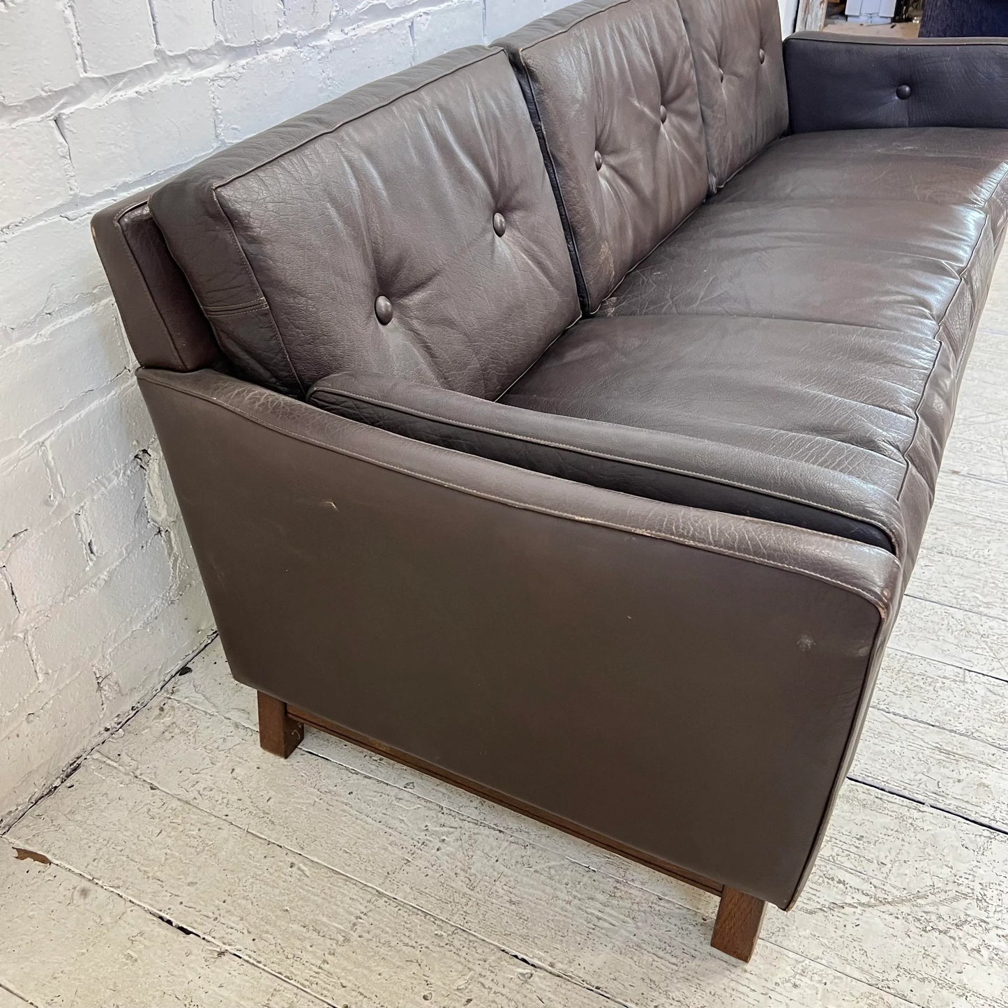 Mid Century Børge Mogensen Style Brown Leather Sofa