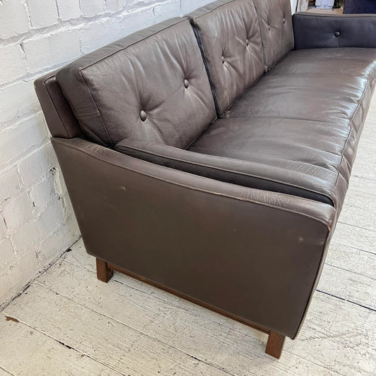 Mid Century Børge Mogensen Style Brown Leather Sofa