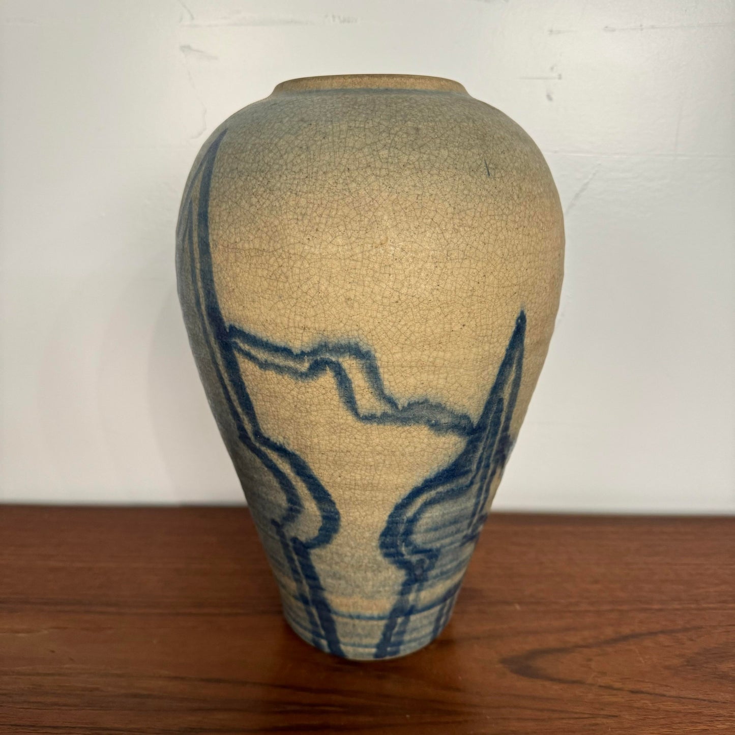Blue and Cream Ceramic Glazed Vase